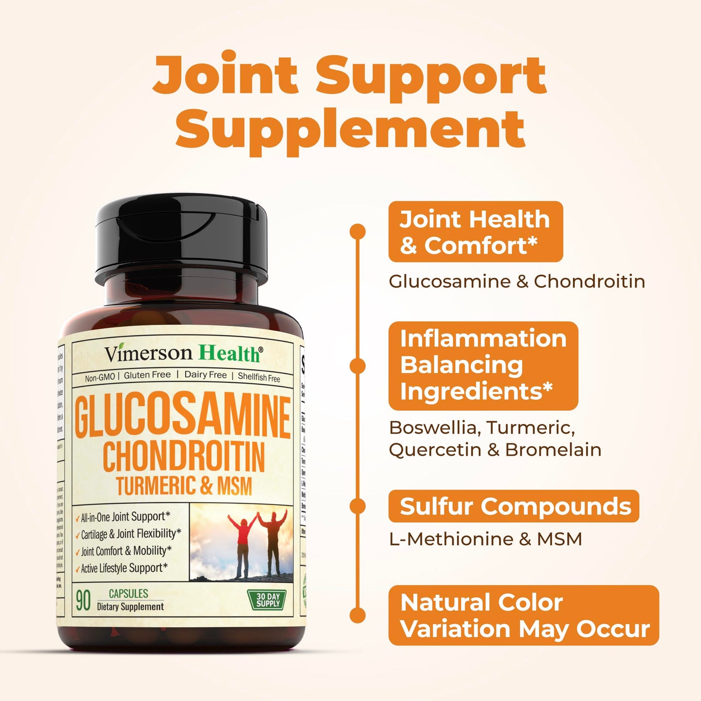 Vimerson Health Turmeric Curcumin Supplement with Boswellia Serrata Extract & Glucosamine Chondroitin MSM Capsule, 1 Count