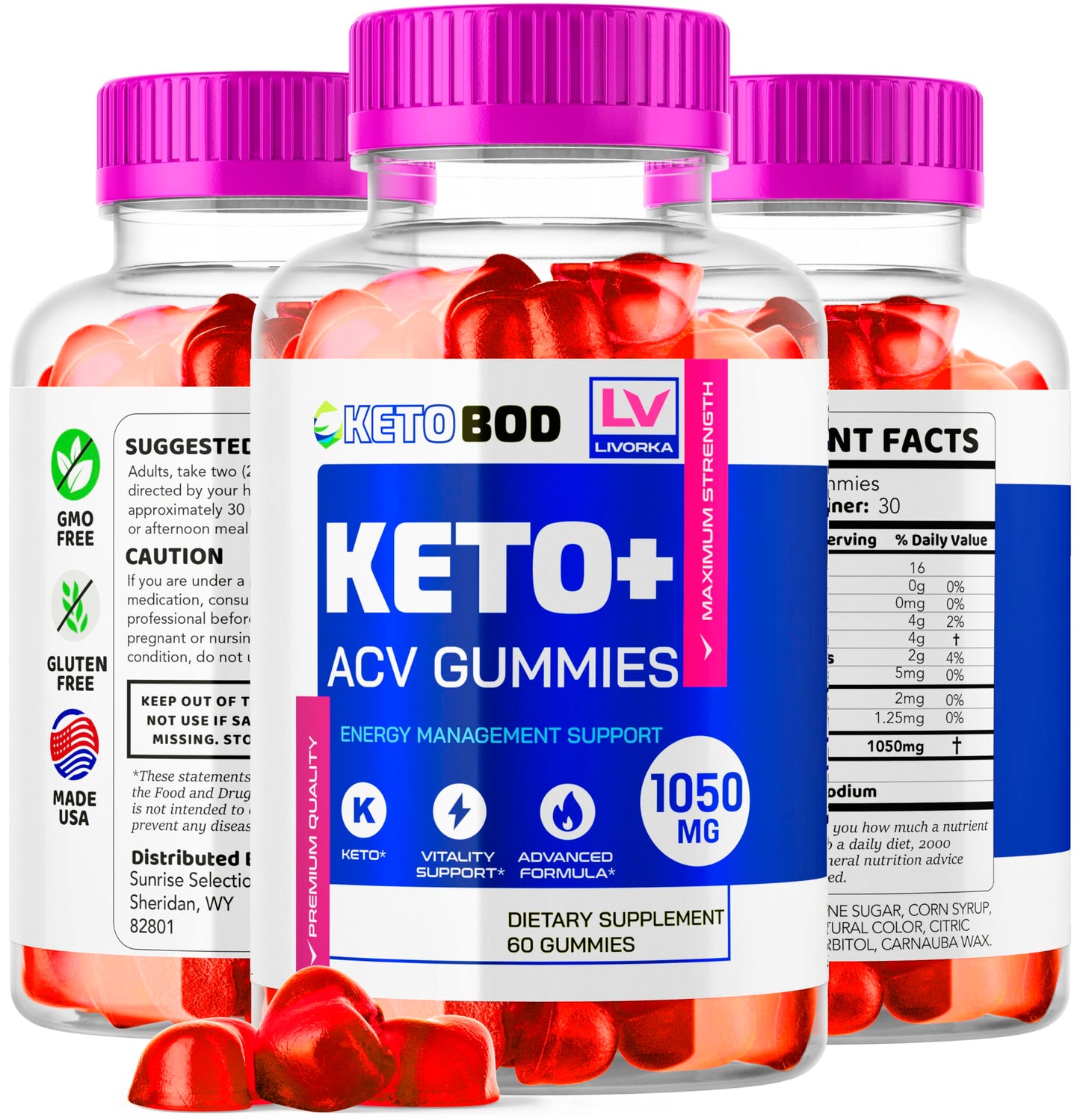 LIVORKA KetoBOD Keto Weight Loss ACV Gummies, 60 Gummies