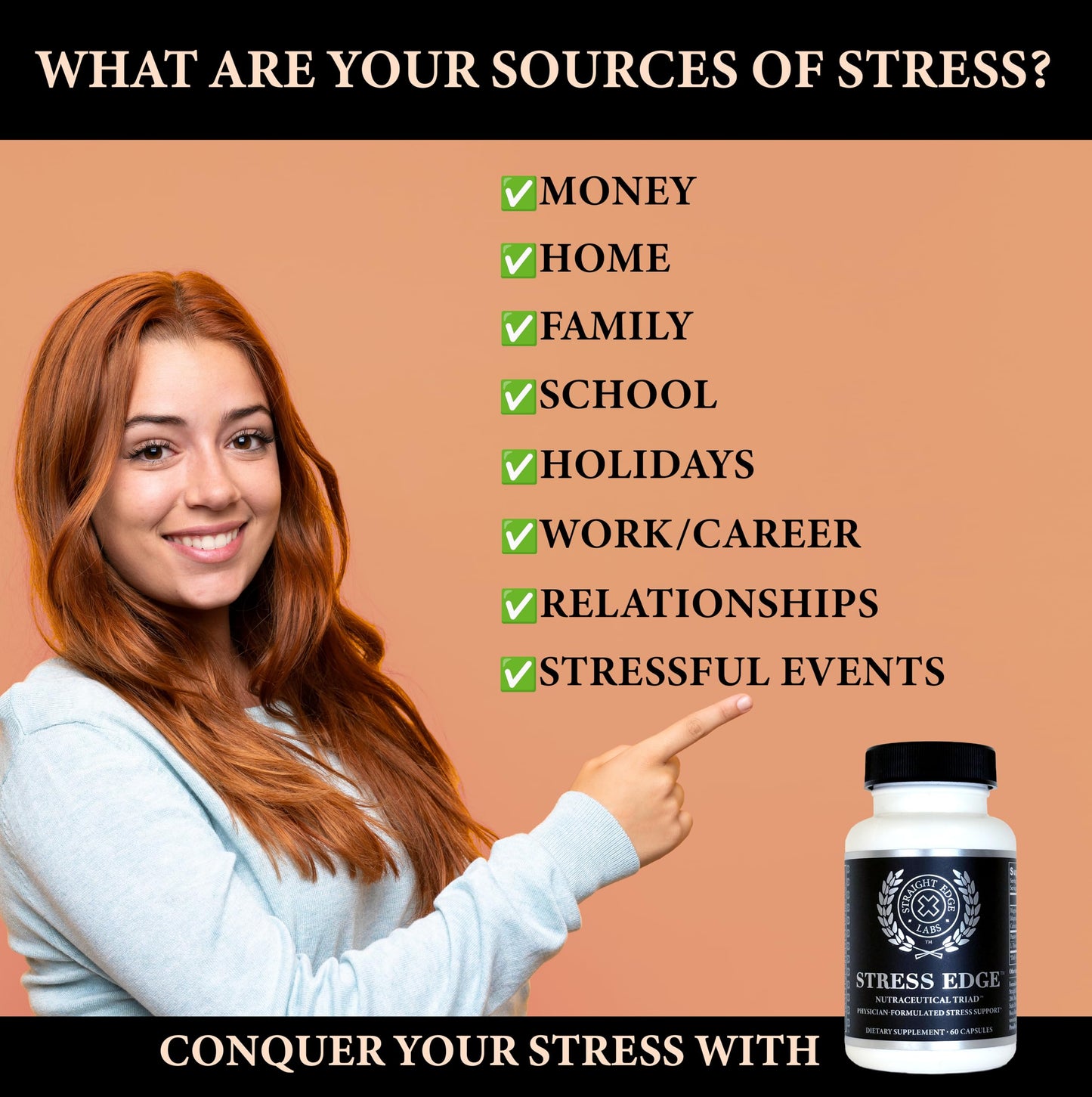 Straight Edge Labs Stress Edge Stress Relief Supplement Capsule, 60 Capsules