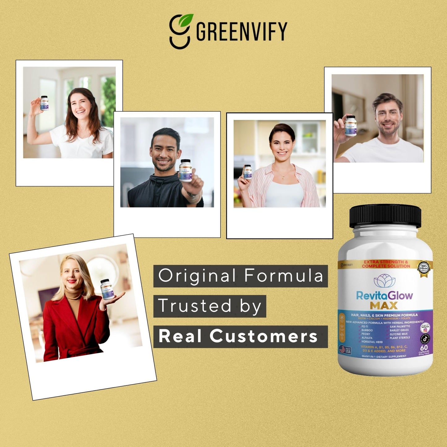GREENVIFY RevitaGlow Max Hair, Nails & Skin Premium Formula 60 Capsules
