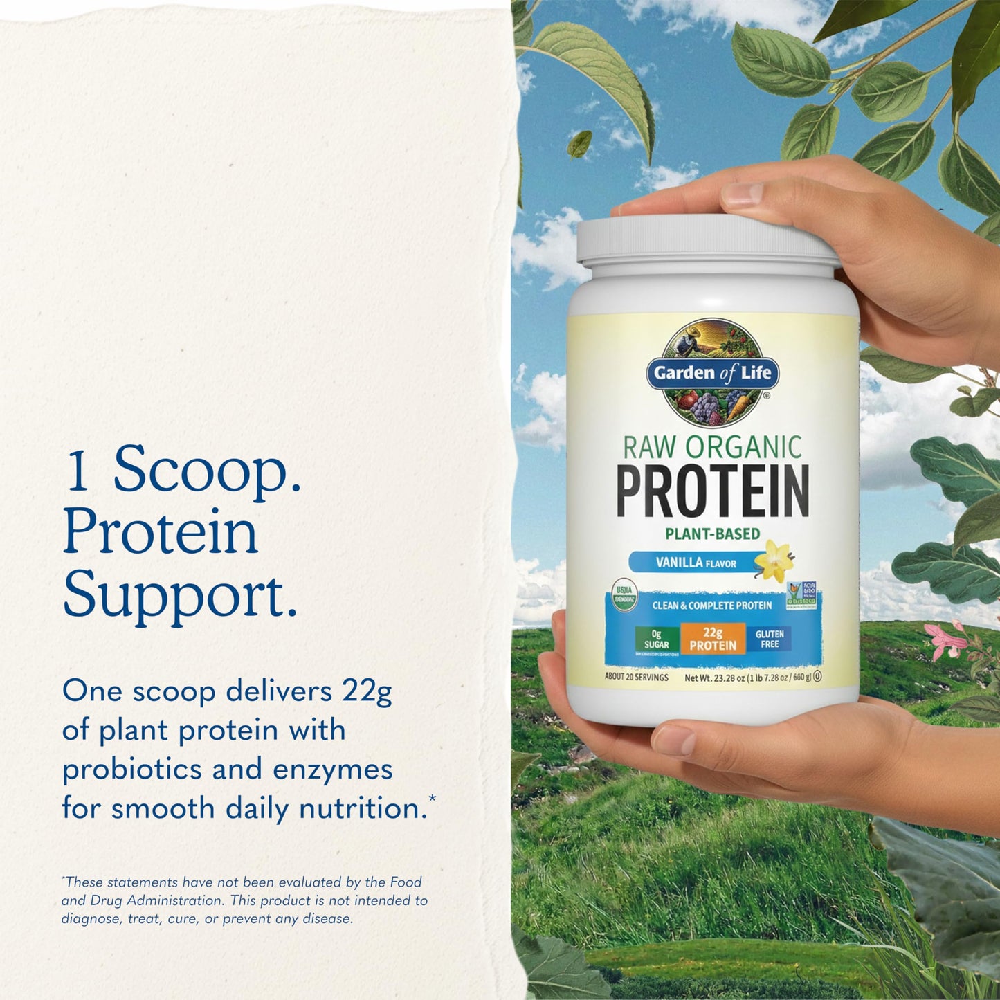 Garden of Life Vegan Protein Powder Vanilla, Probiotics & Digestive Enzymes, Gluten & Lactose Free, 1.37 lb