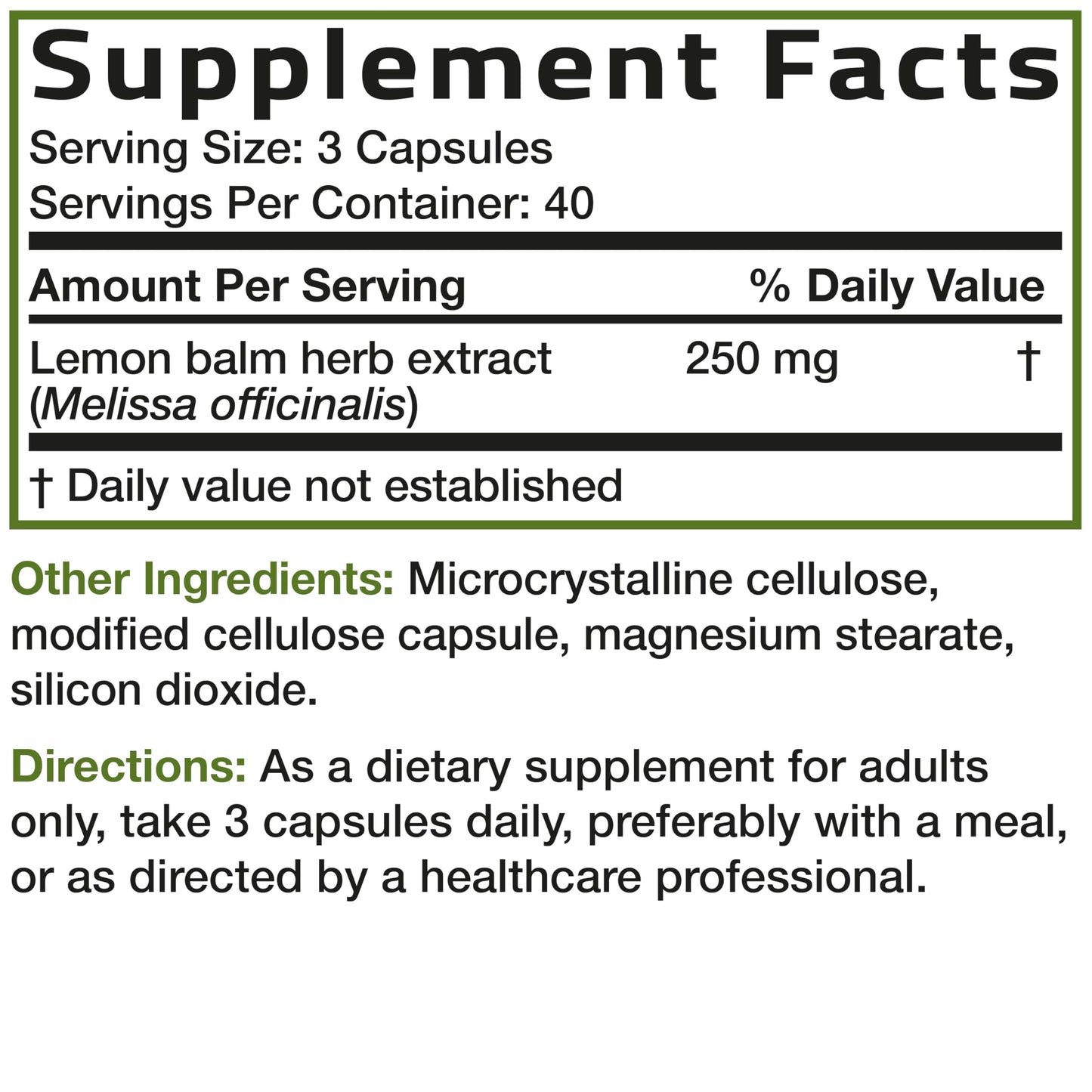 Bronson Melissa Lemon Balm Extra Strength Capsules 120