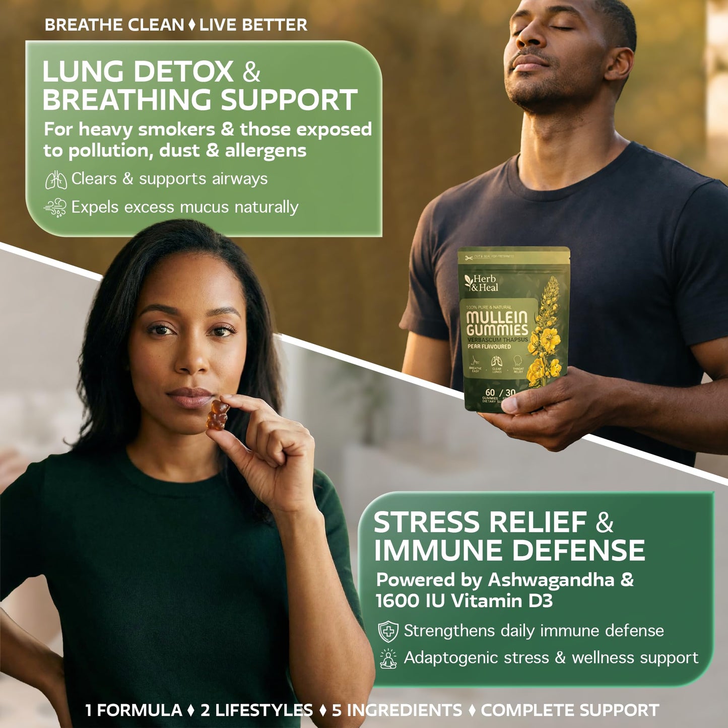 Herb & Heal Mullein Gummies for Lungs Cleanse & Detox, 60 Gummies