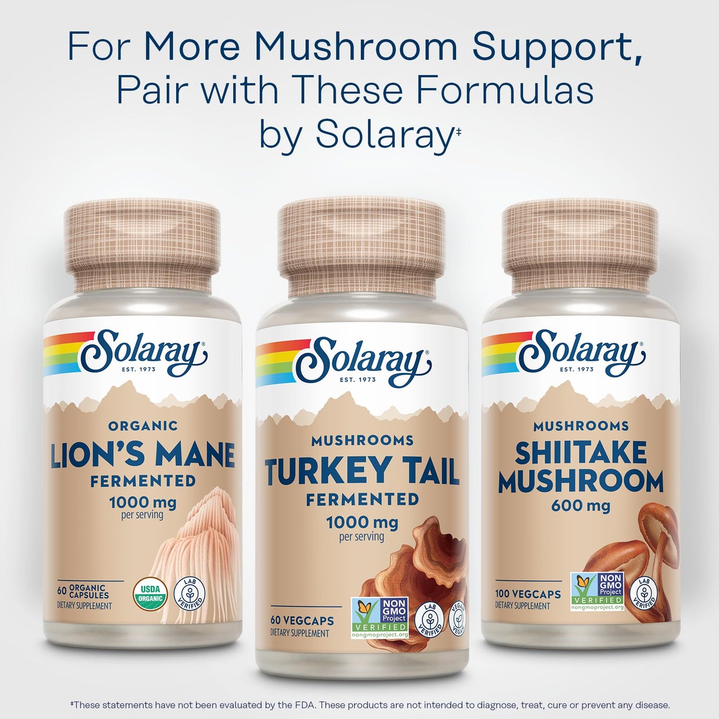 SOLARAY Fermented Turkey Tail Mushroom Supplement 1000mg Capsules, 60 Count