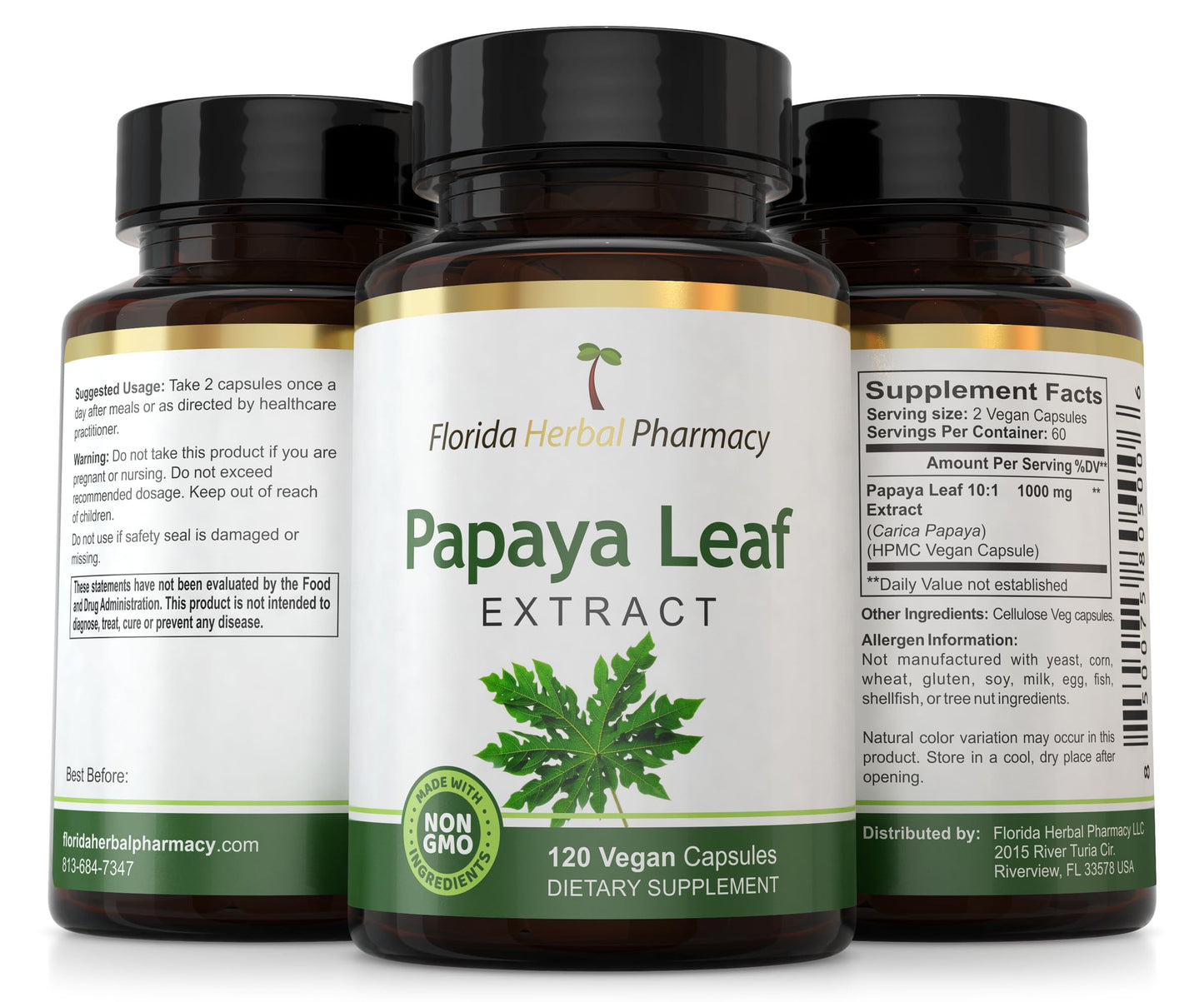 Florida Herbal Pharmacy Papaya Leaf Extract Capsules, 120 Count