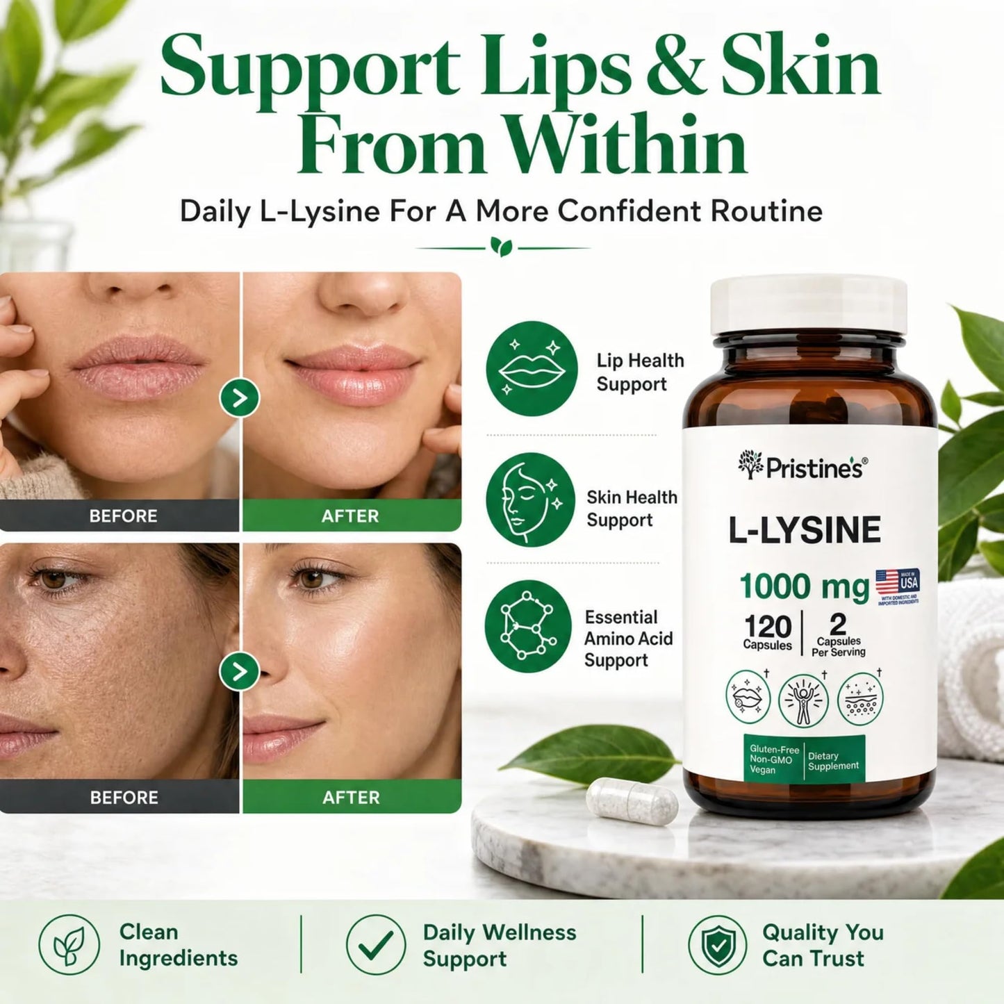 PRISTINE'S L-Lysine 1000mg 60 Capsules