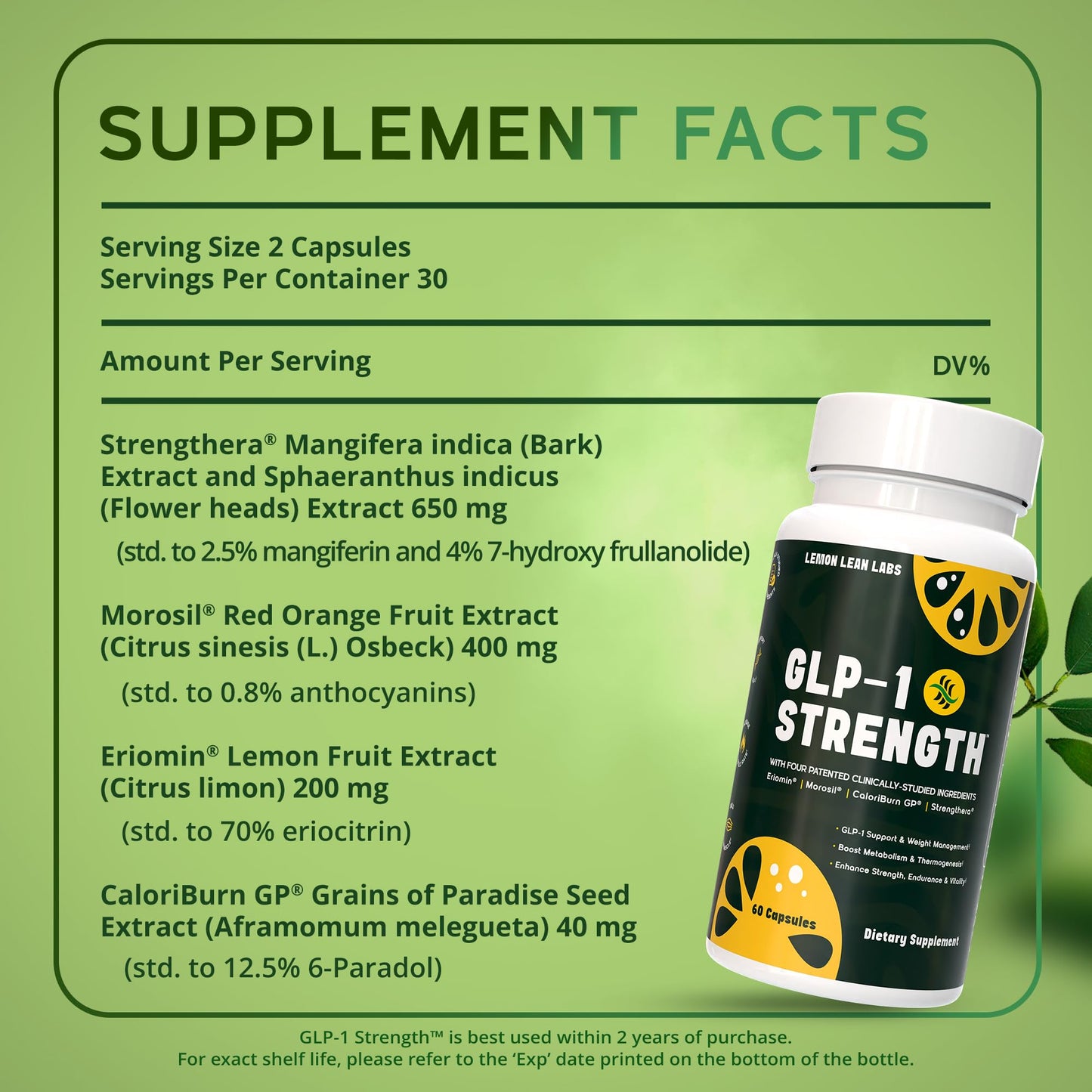 Lemon Lean Labs GLP-1 Supplement for Women & Men - Weight Management, Gut Health & Metabolism Support - Promotes Fat Burning & Lean Body Mass - Vegan, Gluten Free, Non-GMO Capsule, 60 Count