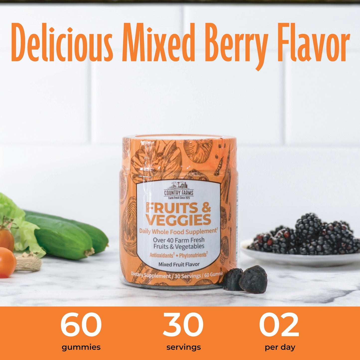 Country Farms Fruits and Veggies Gummies Gummy 60 Count