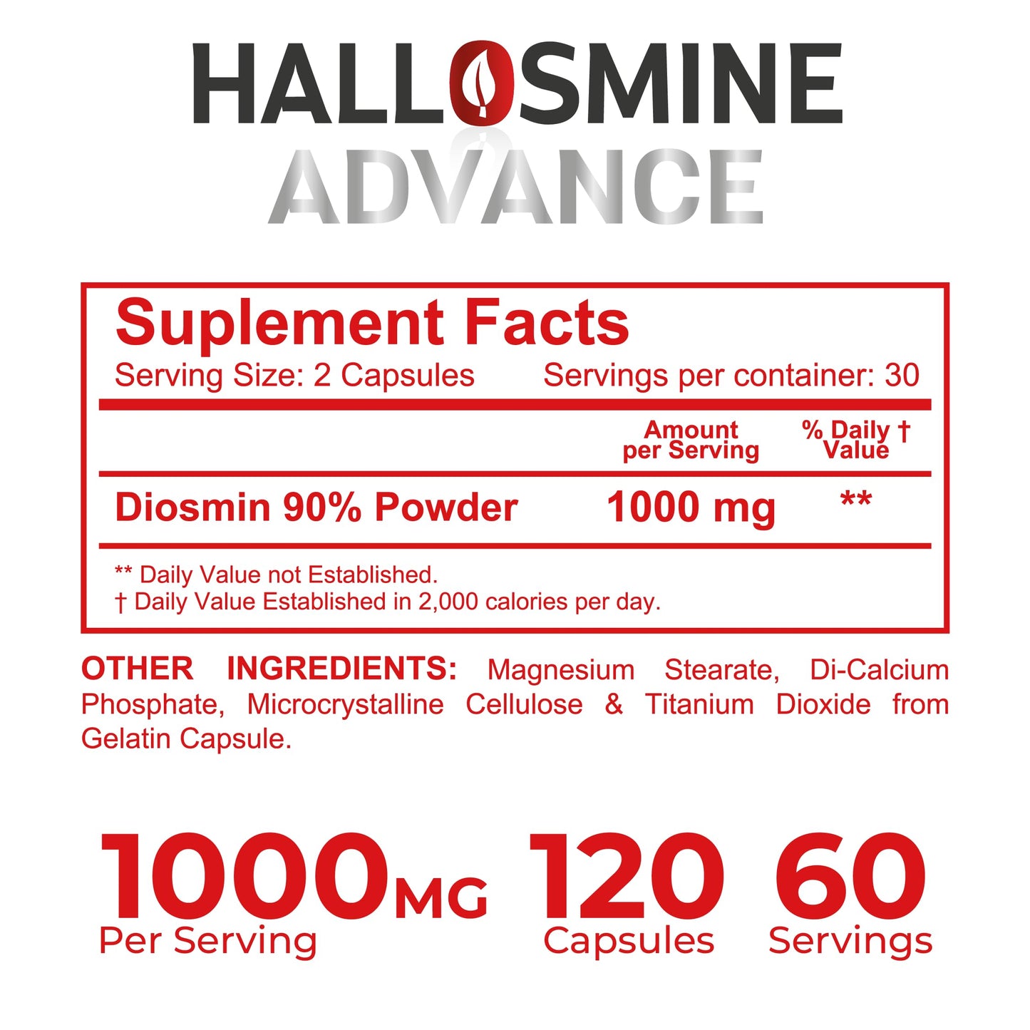 Hallusa Natural Hallosmine Advance Diosmin 1000mg 120 Capsules