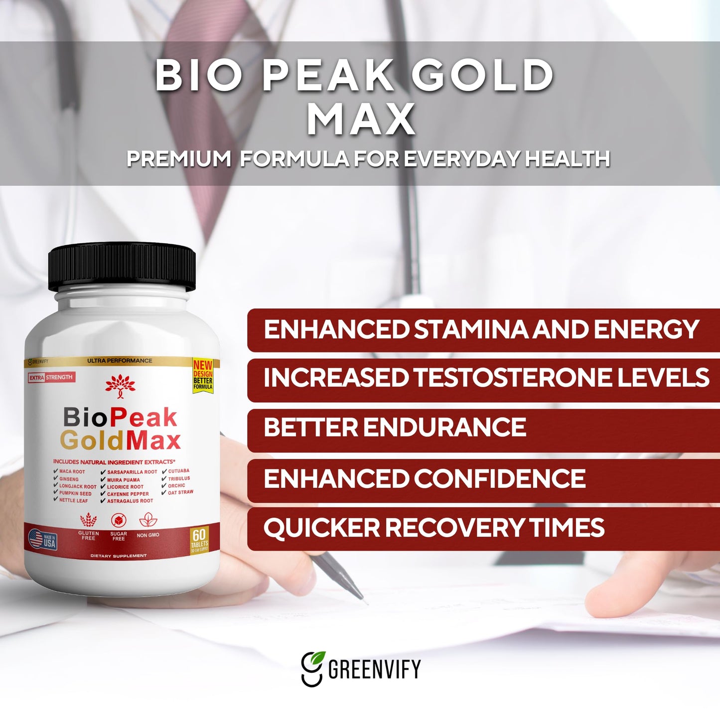 GREENVIFY BioPeak GoldMax Extra Strength Natural Performance Supplement Capsule 300