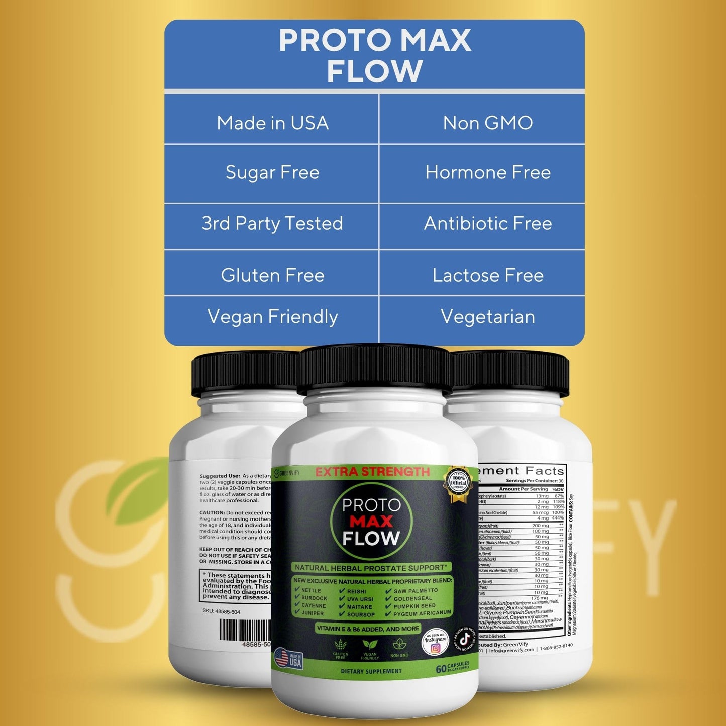 GREENVIFY Proto Max Flow Extra Strength Prostate Support 60 Capsules