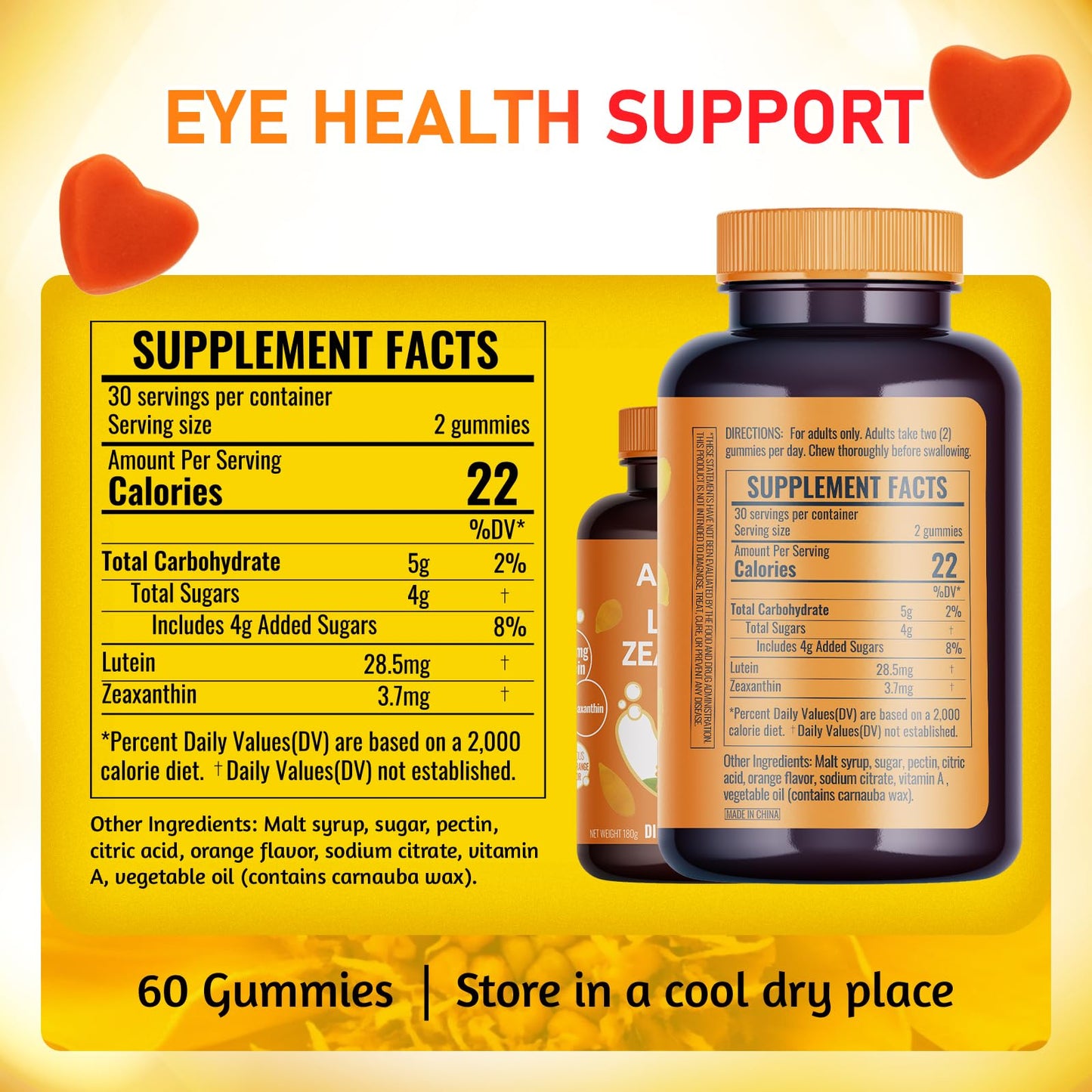 Angtai JN Lutein Gummies Eye Health Supplement with Zeaxanthin & Vitamin A 60 Count
