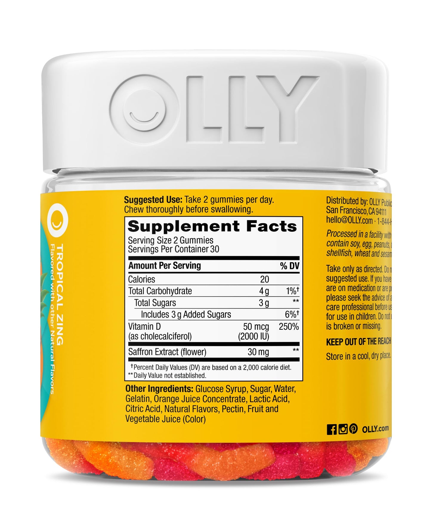 OLLY Hello Happy Gummy Worms Mood Support Gummies, 60 Count