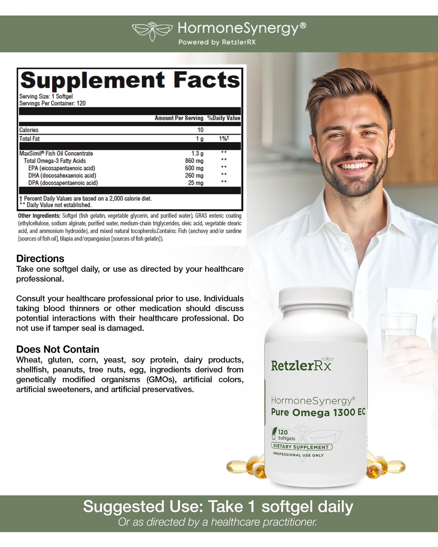 HormoneSynergy Omega 1300 EC Fish Oil Softgels, 120 Count