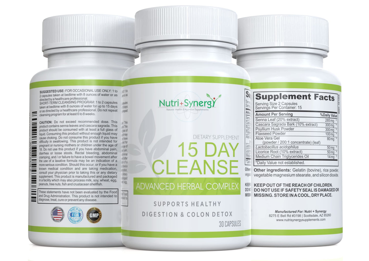 Nutri + Synergy 15 Day Cleanse Advanced Herbal Complex - Colon Cleanse and Detox - Improved Intestinal Health Capsule, 30 Capsules