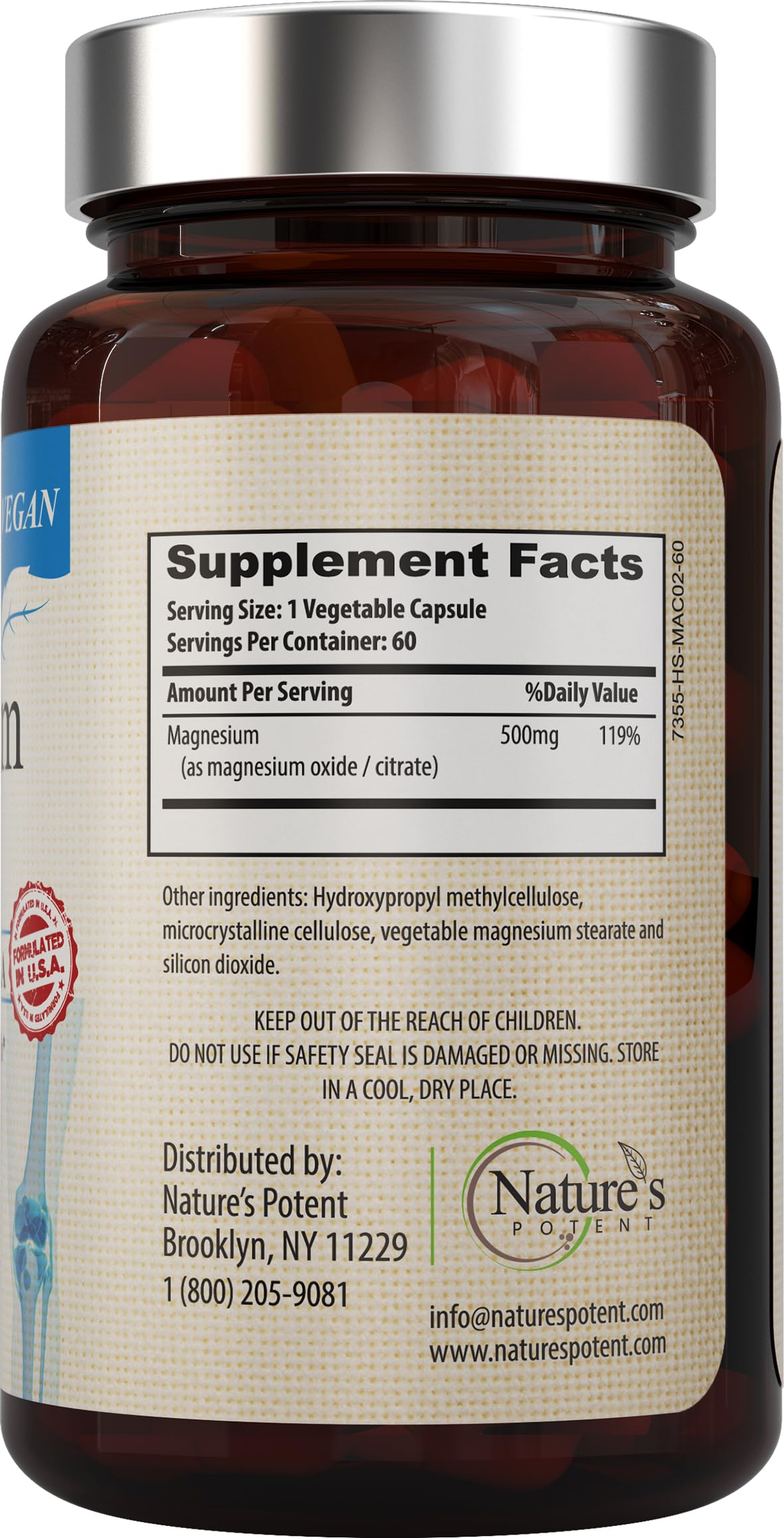 Nature's Potent Magnesium Supplements Capsules 60 Count