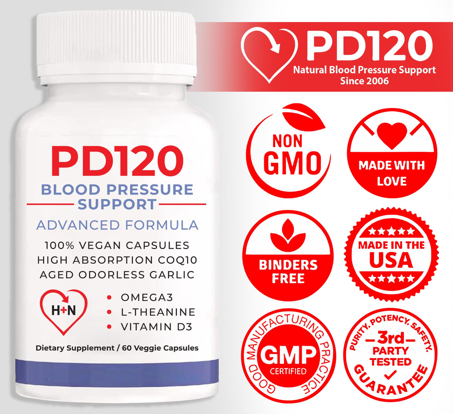 Hello Naturals PD120 Natural Blood Pressure Support Supplement Capsules, 60 Count