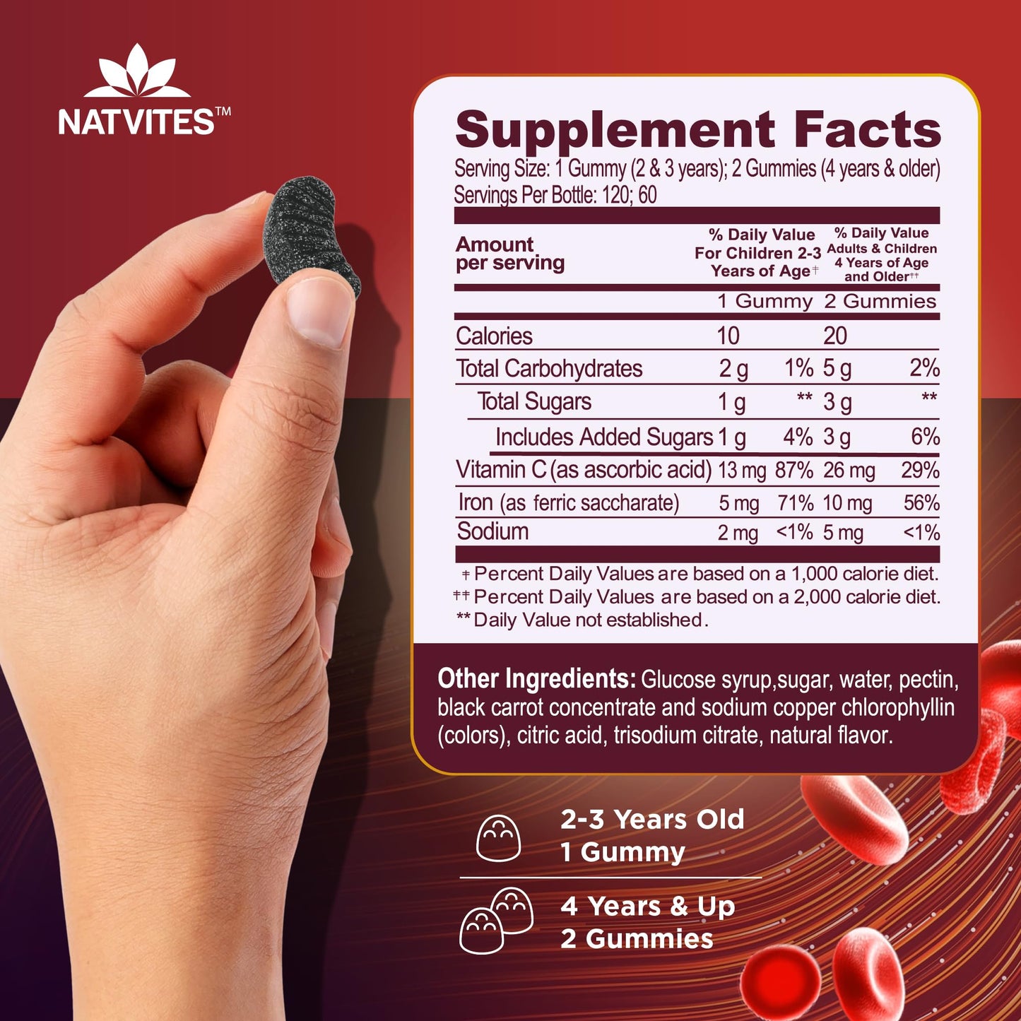 Natvites Kids Iron Gummies with Vitamin C Gummy 120 Count