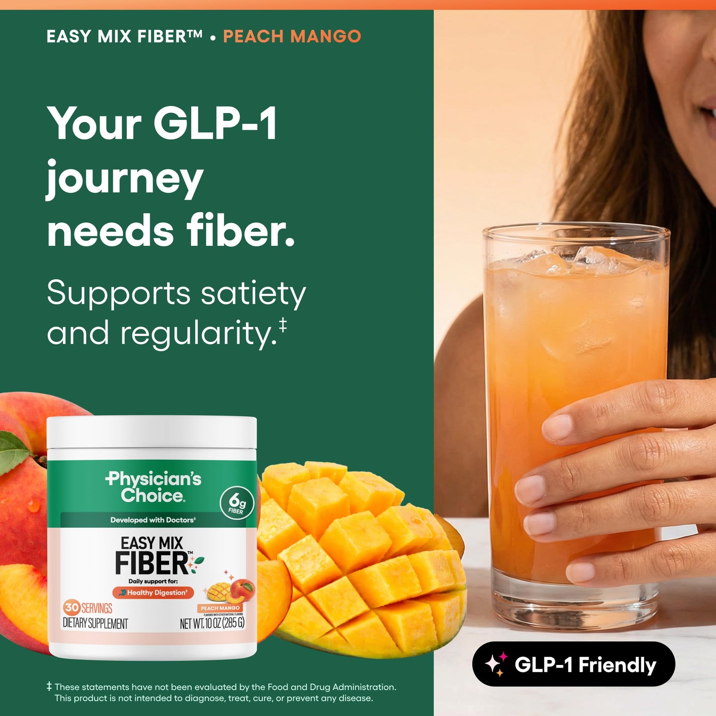 Physician's CHOICE Easy Mix Fiber Powder for GLP-1 Support - 10 Servings