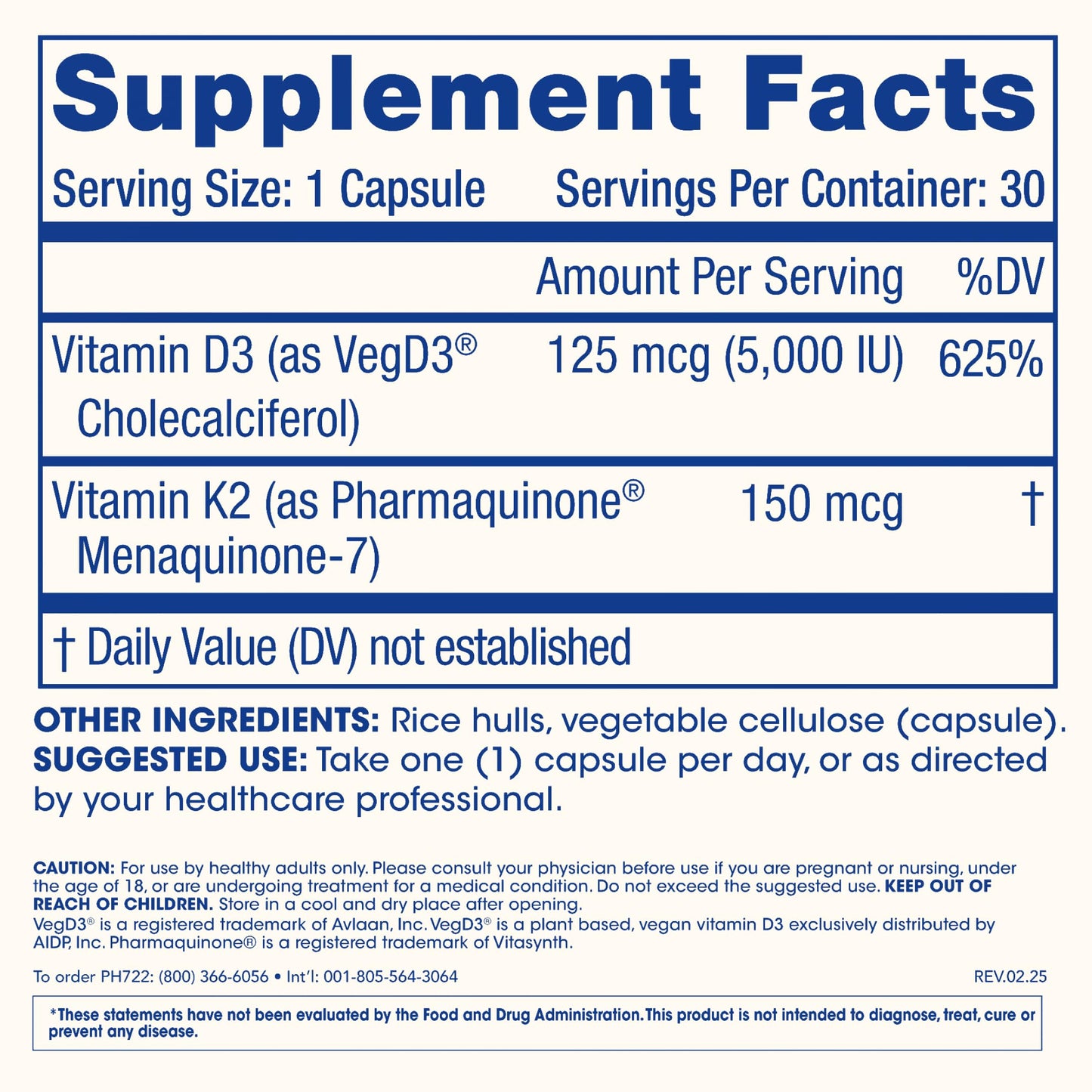 ProHealth Vitamin D3 + K2 Capsules, 30 Count