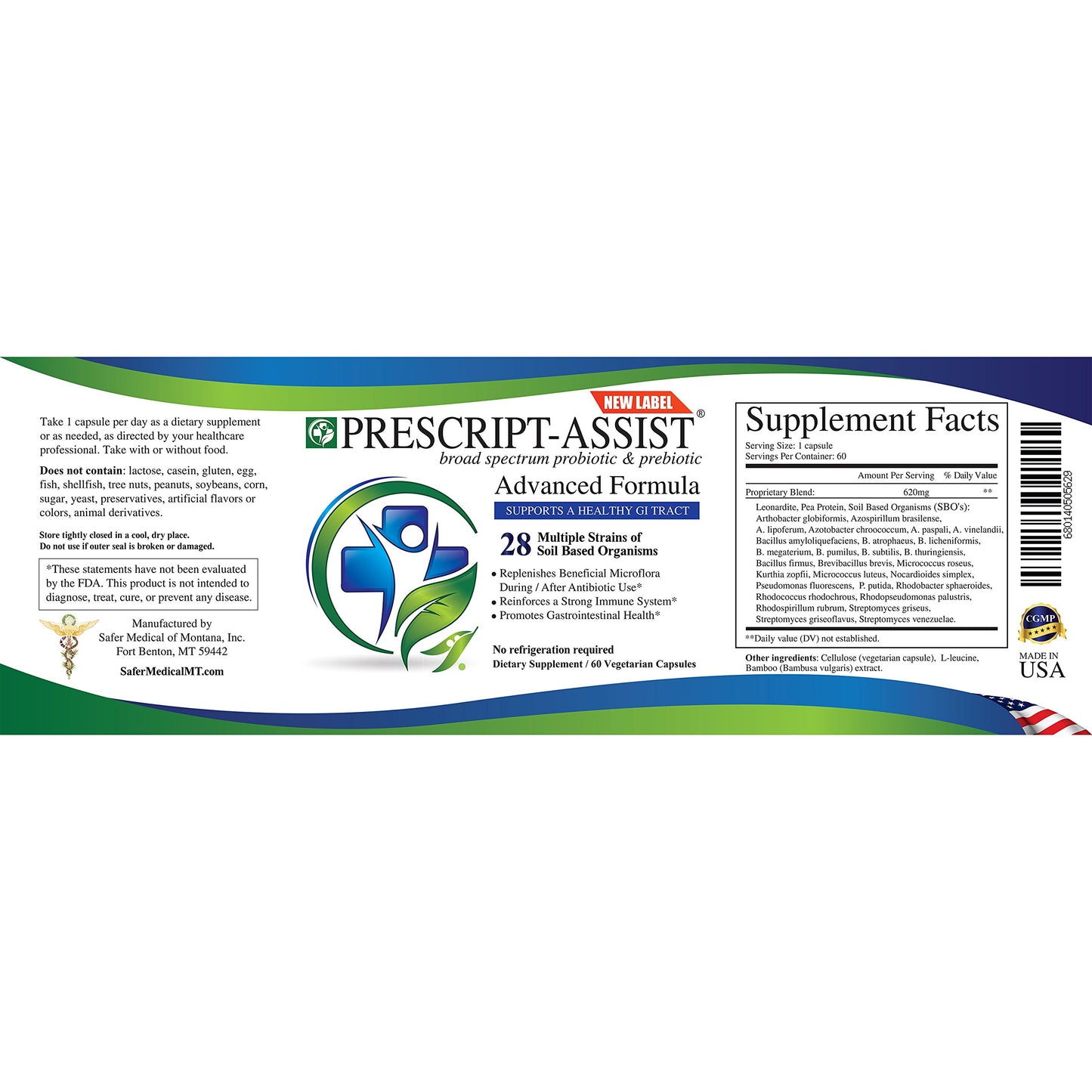 Prescript-Assist Prebiotics & Probiotics for Digestive & Immune Health with Pea Protein Advanced - Plant-Based 28 Strains Soil Microflora - Vegan, Supports Muscle Recovery & Gut Health Capsules, 60 Count