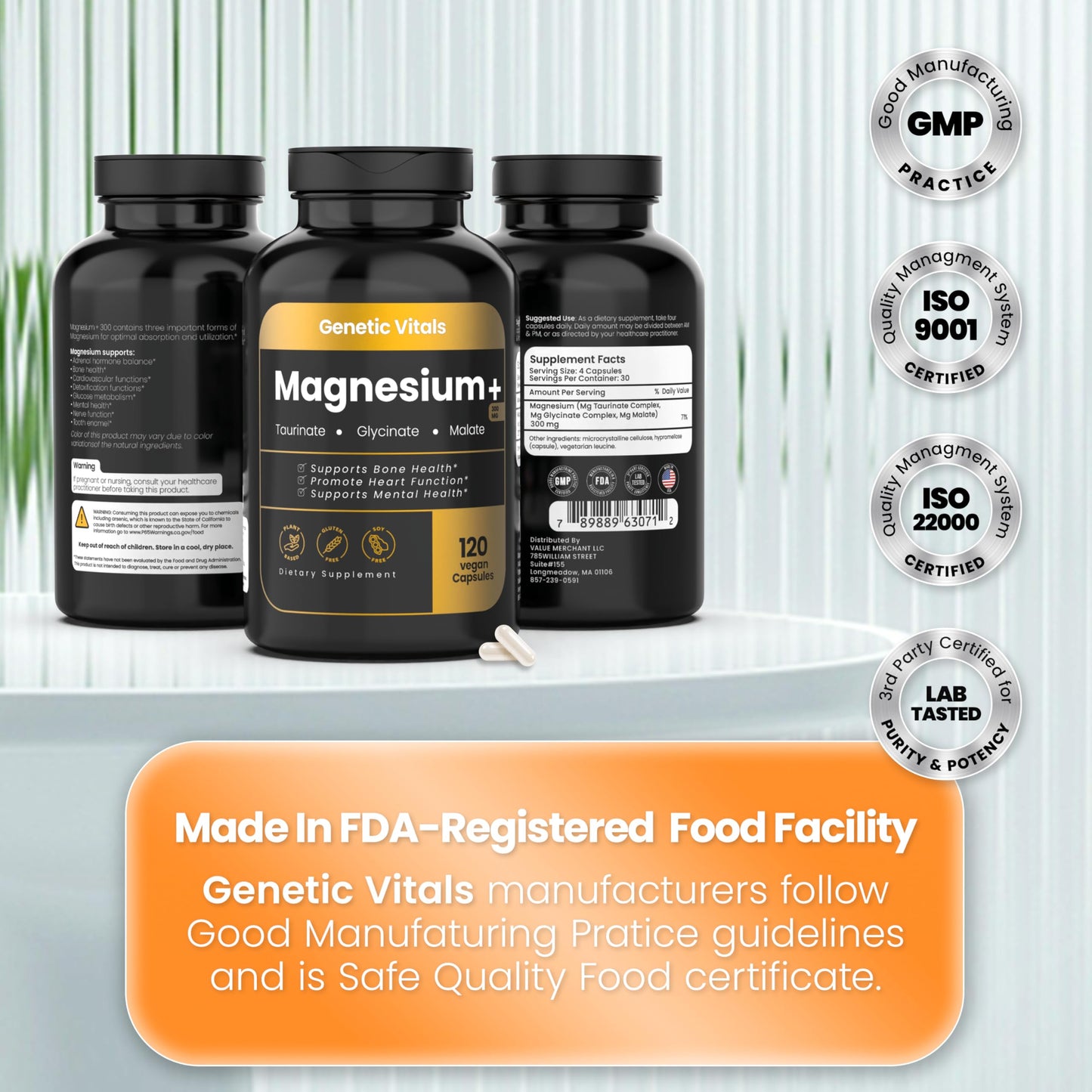 Genetic Vitals Triple Magnesium Complex 300mg Capsules 120 Count