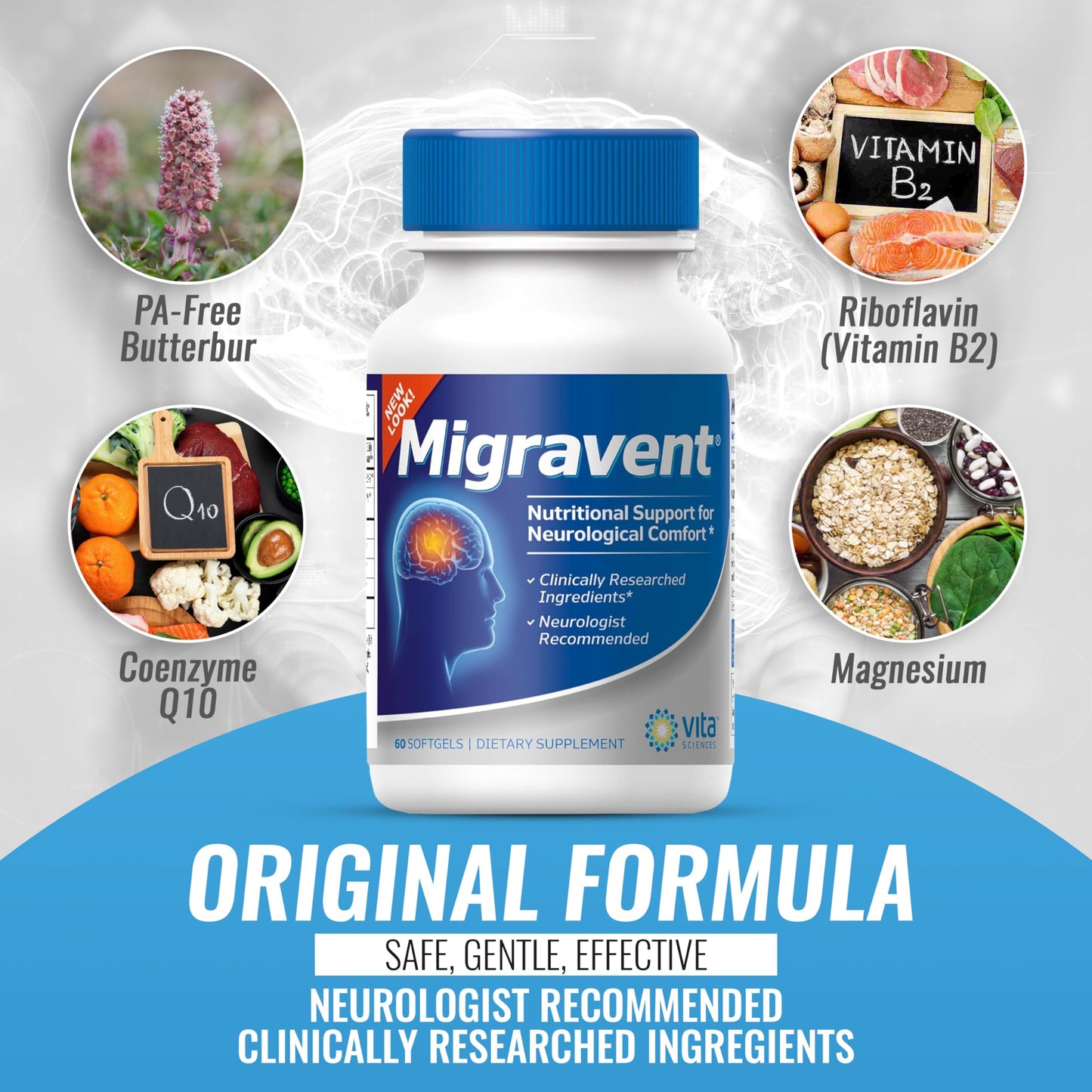 Vita Sciences Migravent Brain & Circulatory Wellness Support Softgels 60 Count