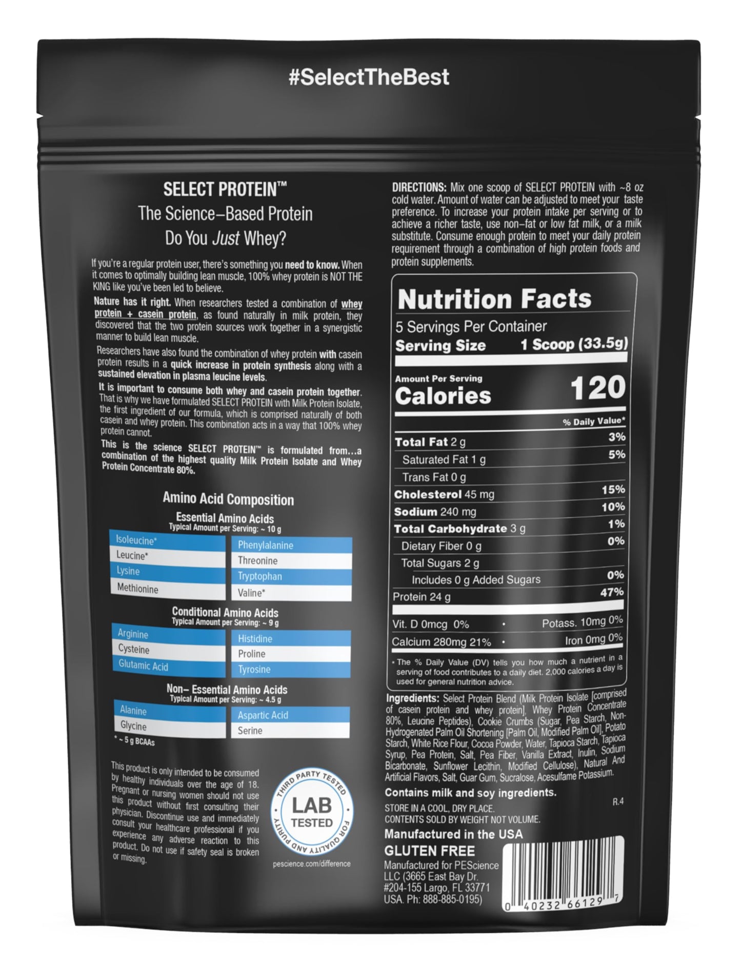 PEScience Select Protein Powder, Whey and Casein Blend, 6 Servings
