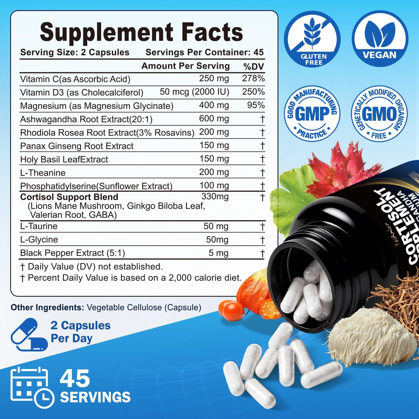 Mynzevirix Cortisol Reducer 16-in-1 Natural Cortisol Support Capsule, 90 Count