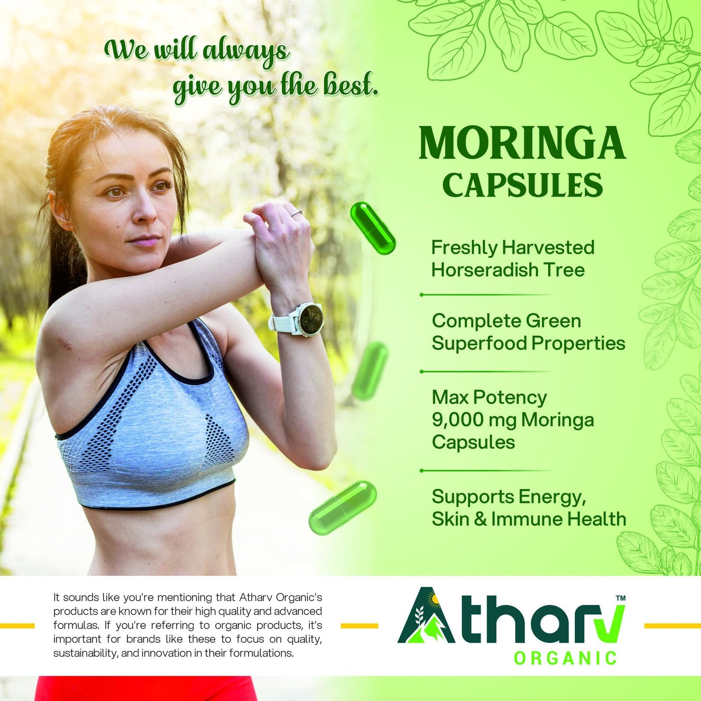 ATHARV ORGANIC Moringa Capsules 1000 mg, 120 Count
