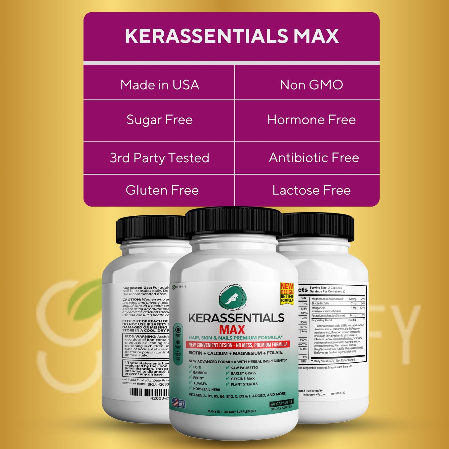 GREENVIFY Kerassentials Max Hair, Skin & Nails Support Supplement 120 Capsules