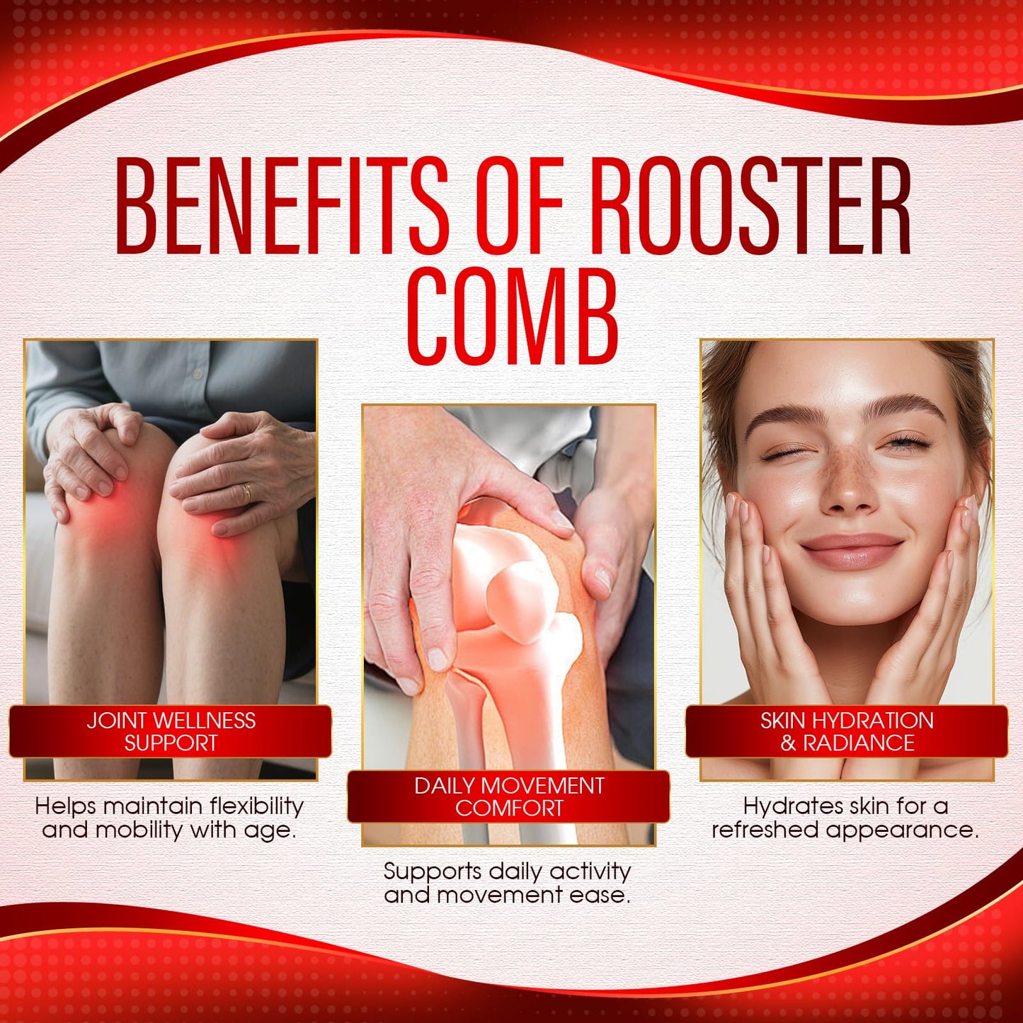 Aevezom Rooster Comb Collagen & Hyaluronic Acid Supplement, Rooster Comb Extract 140 mg, 90 Capsules