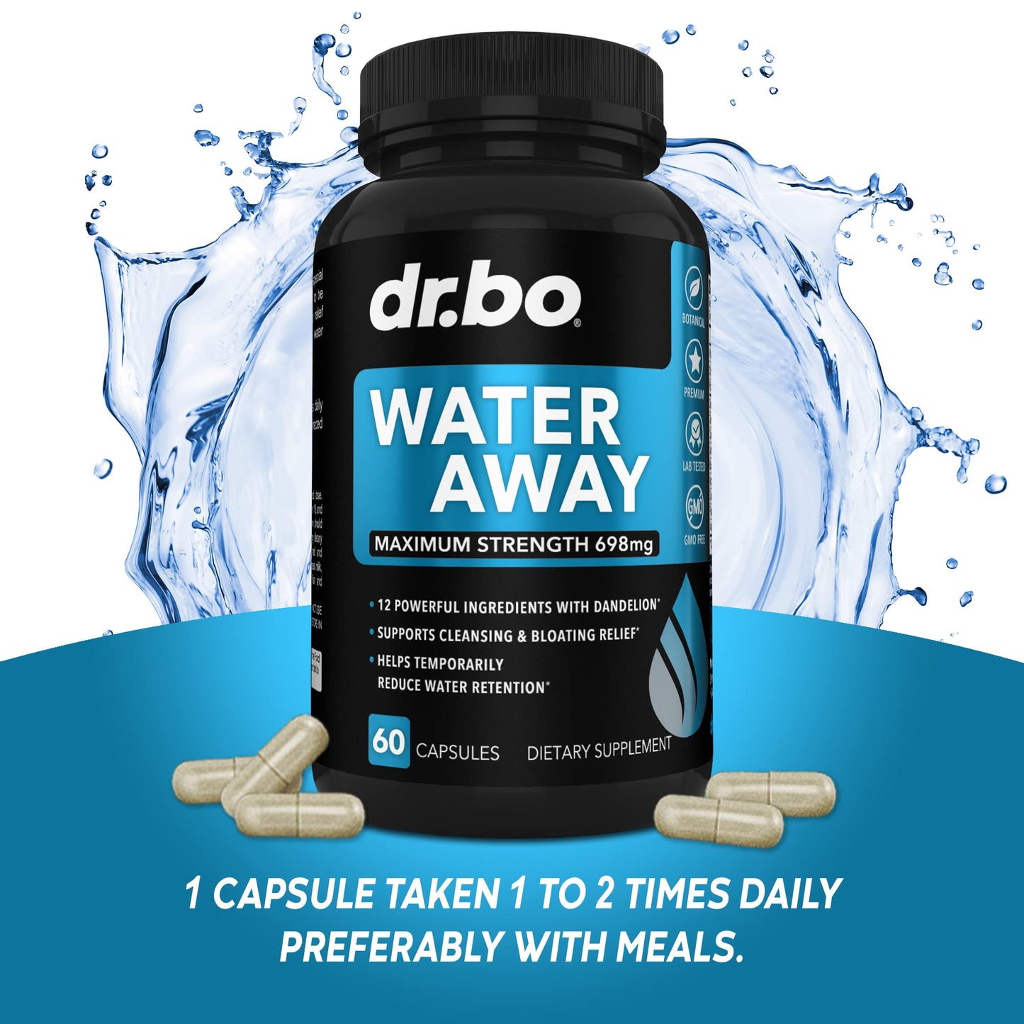 DR. BO Water Pills Diuretic Capsules, 60 Count