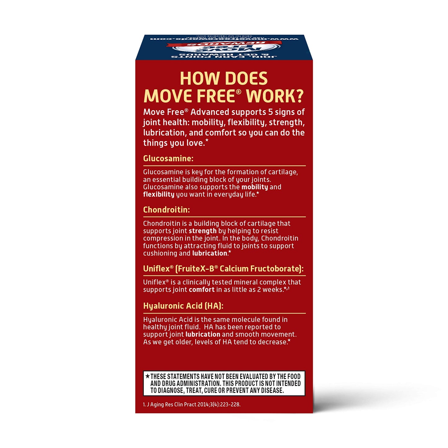 Move Free Triple Strength Glucosamine Chondroitin and Hyaluronic Acid Joint Supplement Tablet, 80 Count