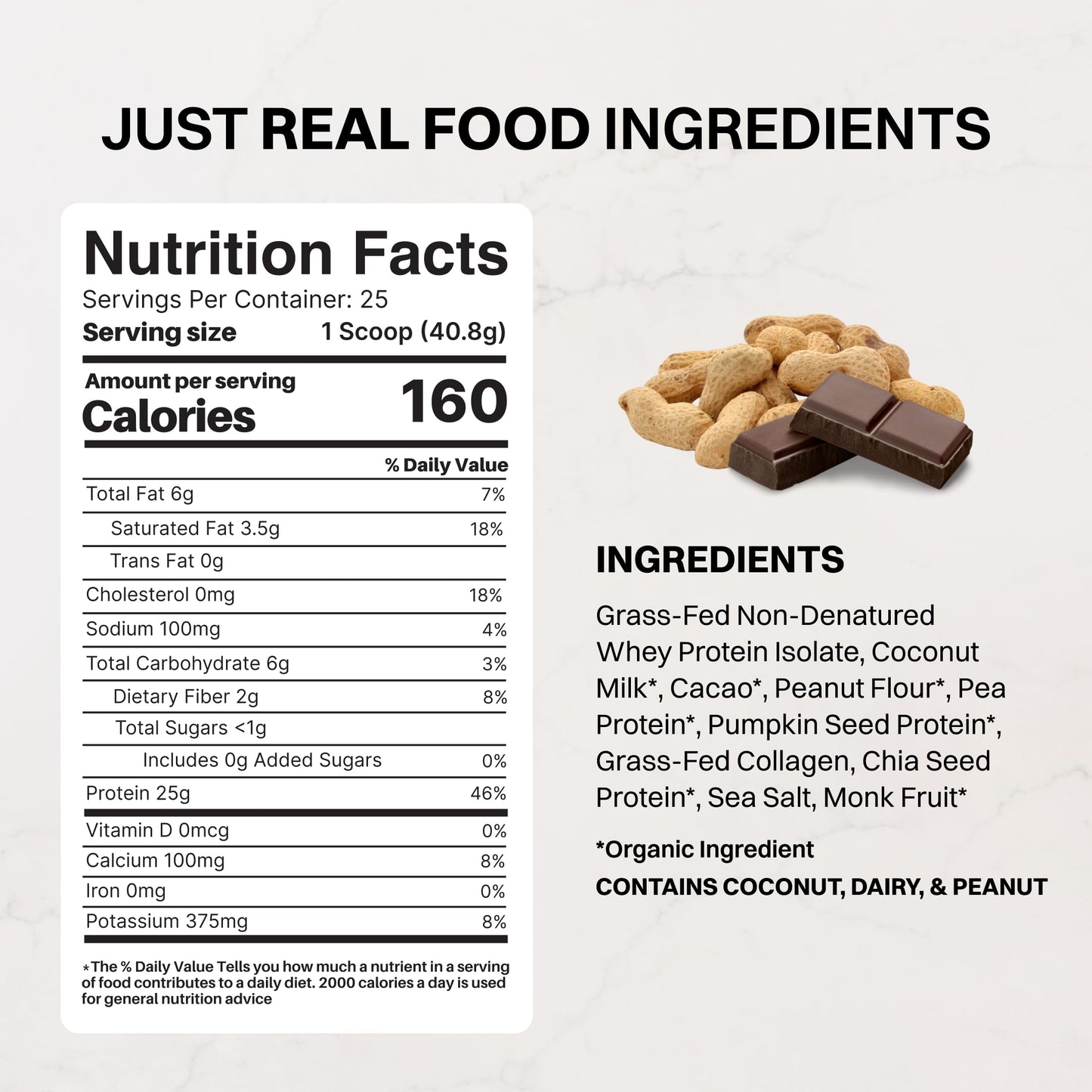 JUST INGREDIENTS Creamy Peanut Butter Chocolate Protein Powder, 25 Servings