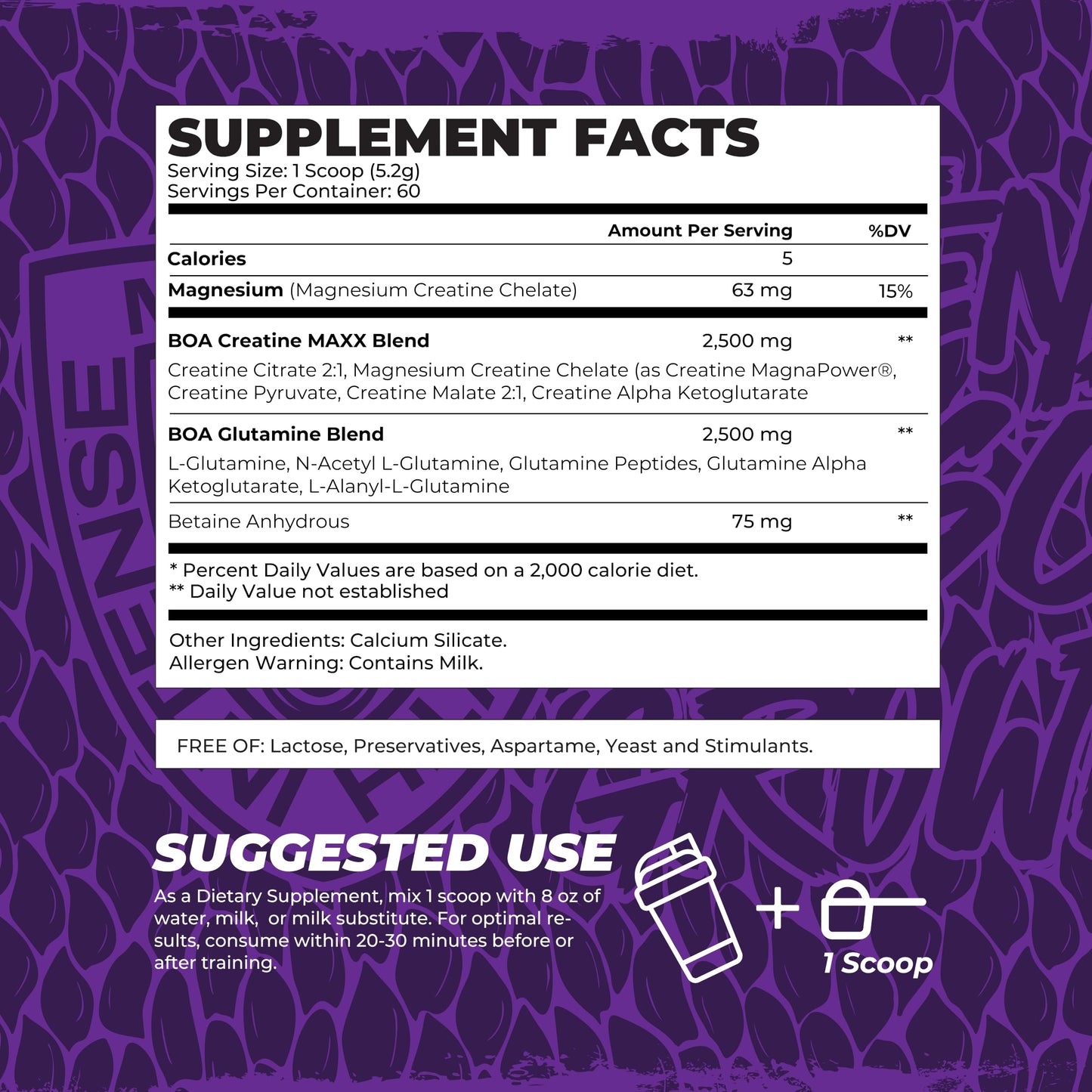 BOA Creatine MAXX Creatine + Glutamine Powder, 5.5 Ounce