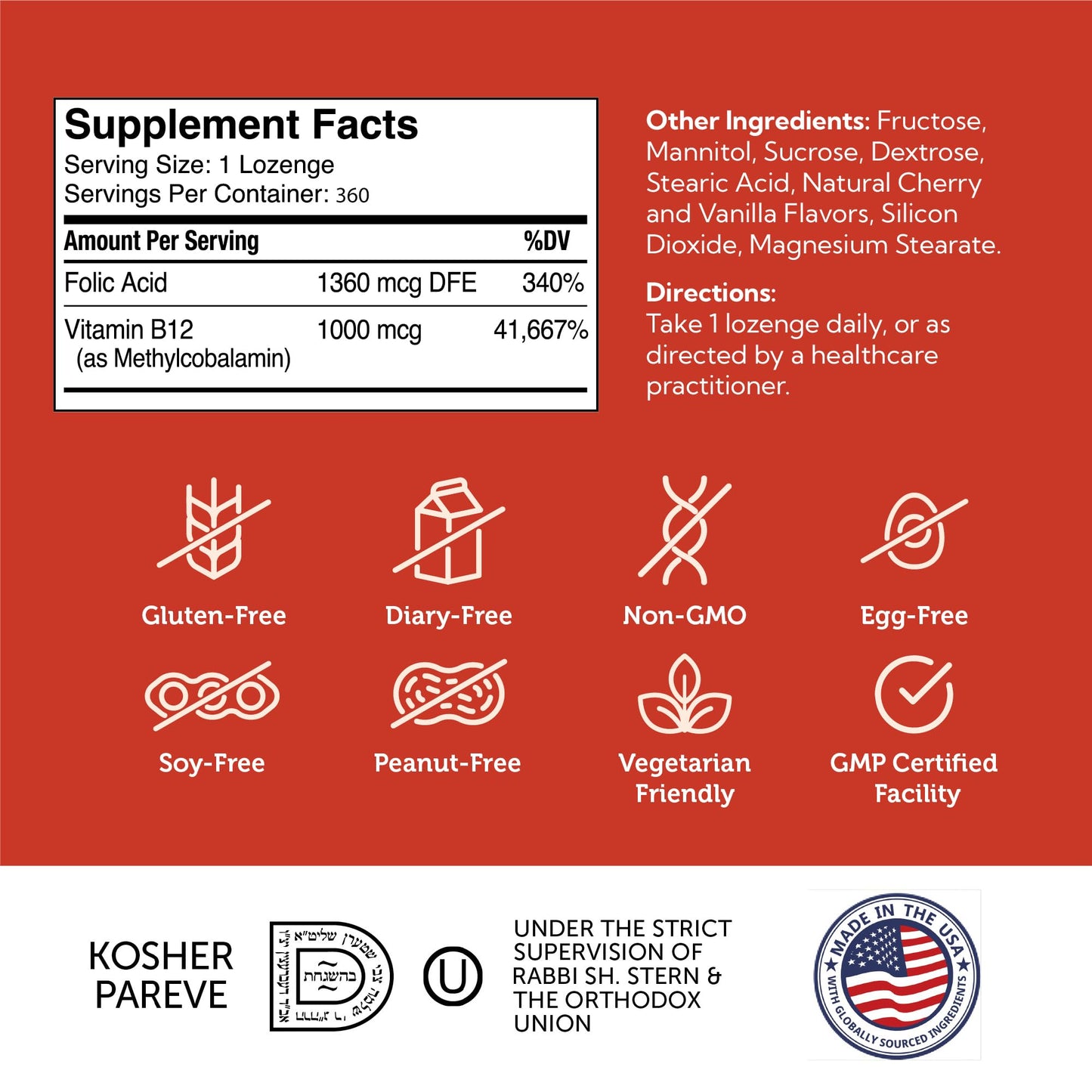 Zahler Energizer Folate and B12 Supplement Tablet, 360 Count