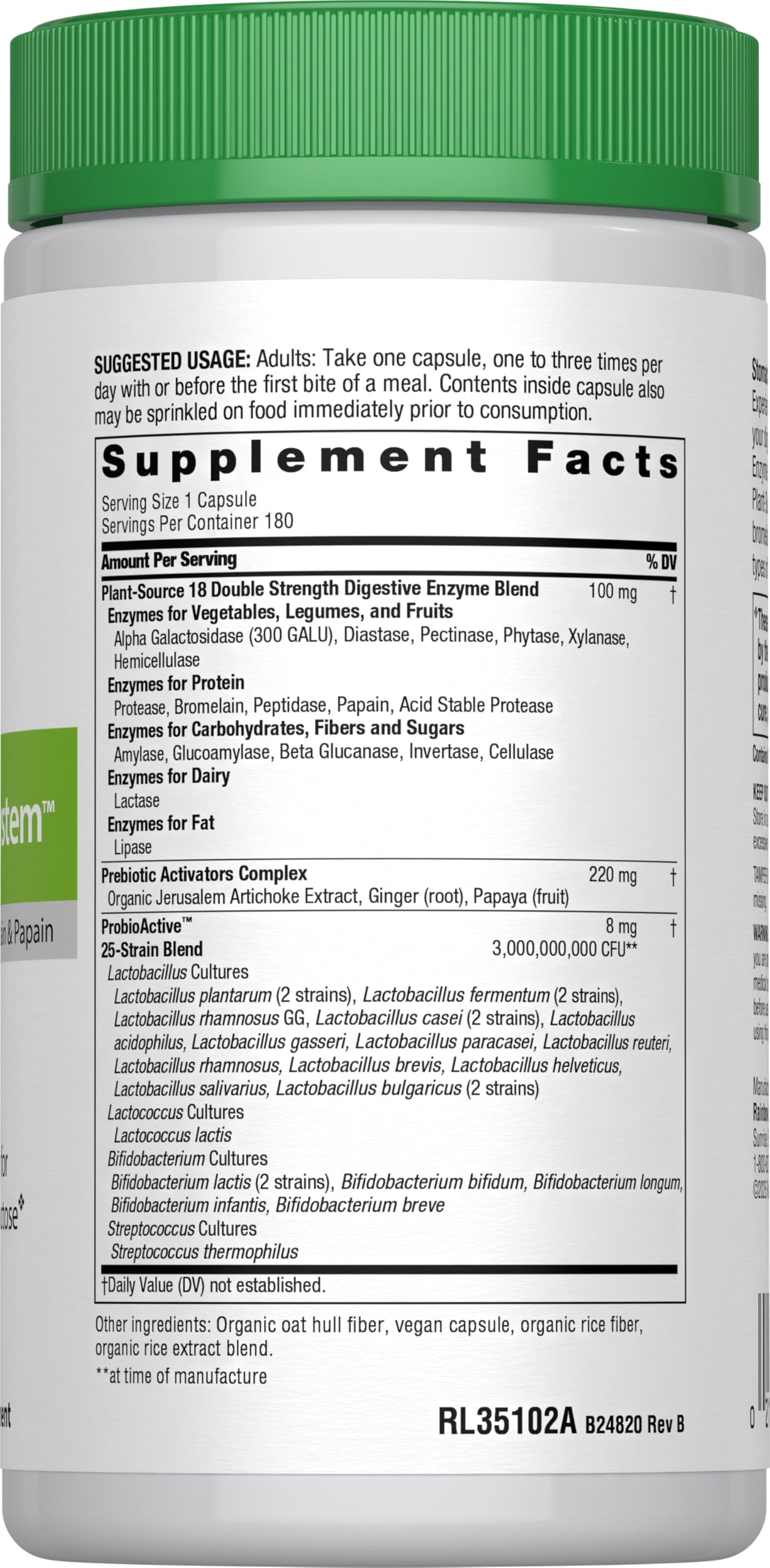 Rainbow Light Advanced Enzyme System Plant-Source Enzyme Blend 180 Capsules