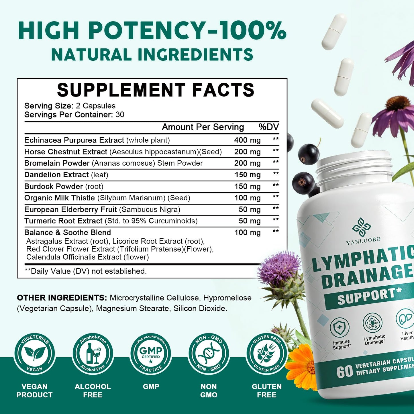 YANLUOBO Lymphatic Drainage 60 Capsules