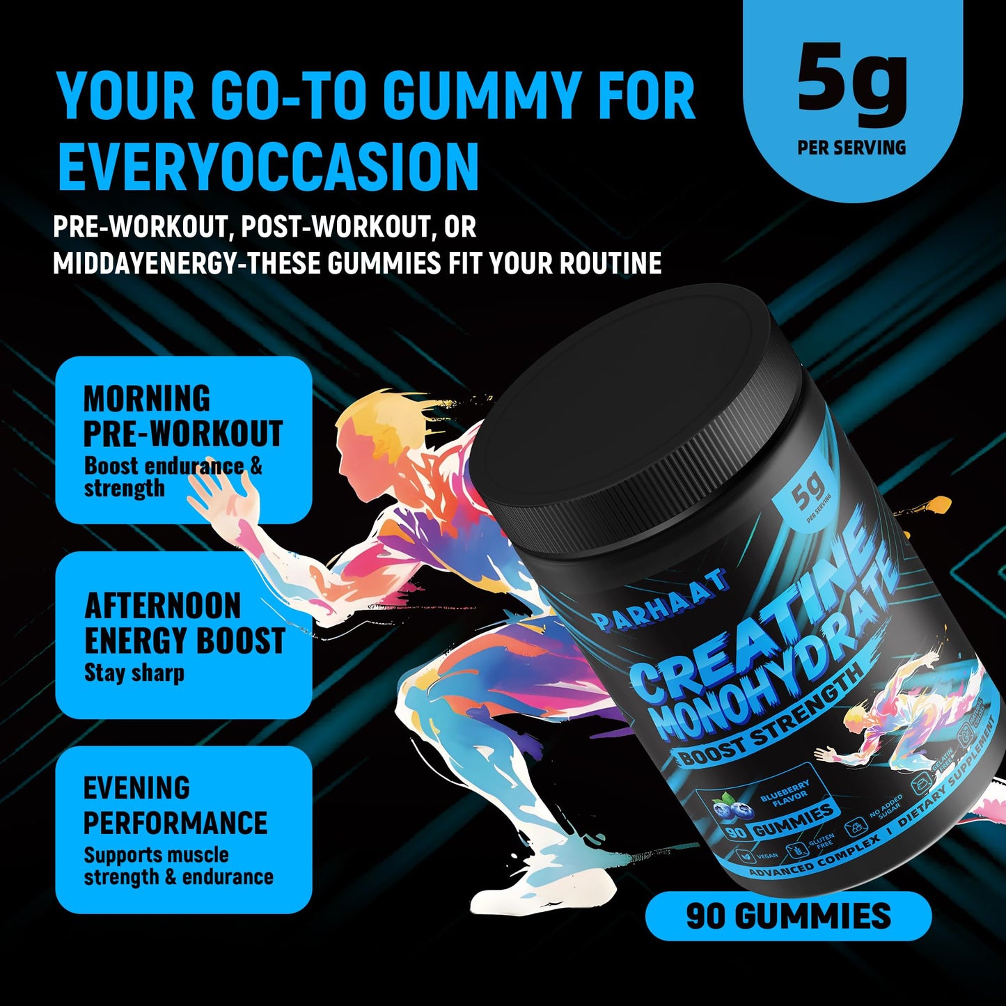 Parhaat Creatine Monohydrate Gummies 90 Count