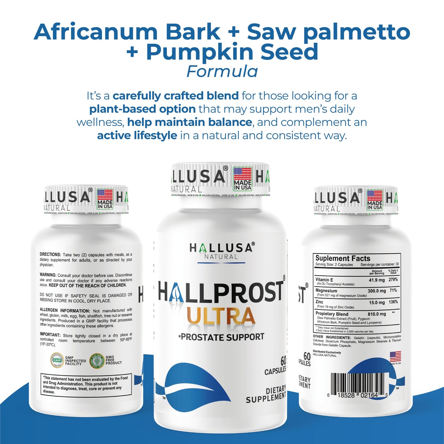 Hallusa Natural Hallprost Ultra Prostate Health Supplement for Men, 60 Capsules