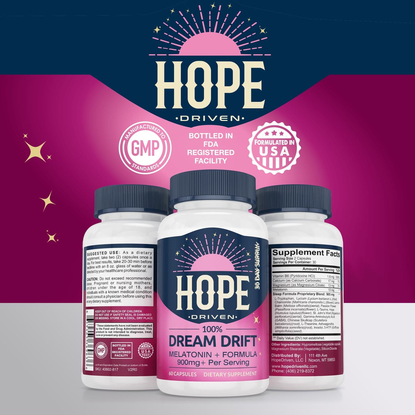 Hope Driven Dream Drift Melatonin+ Sleep Aid Capsules, 60 Count