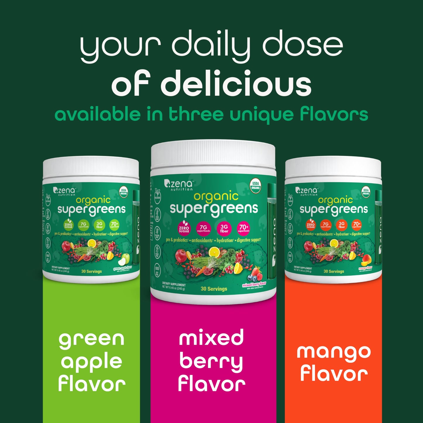 Zena Nutrition Organic Super Greens Powder, 30 Servings