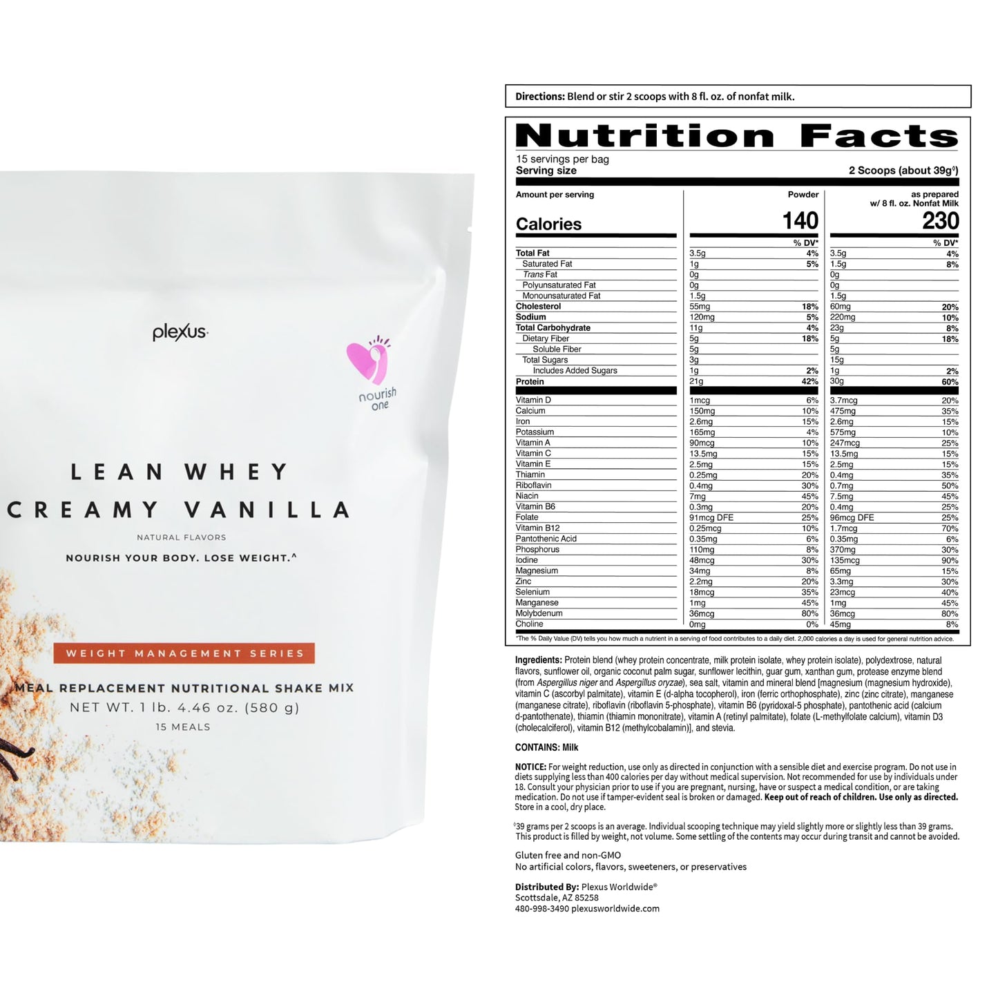 Plexus Lean Whey Protein Powder Creamy Vanilla 4.46 Ounce