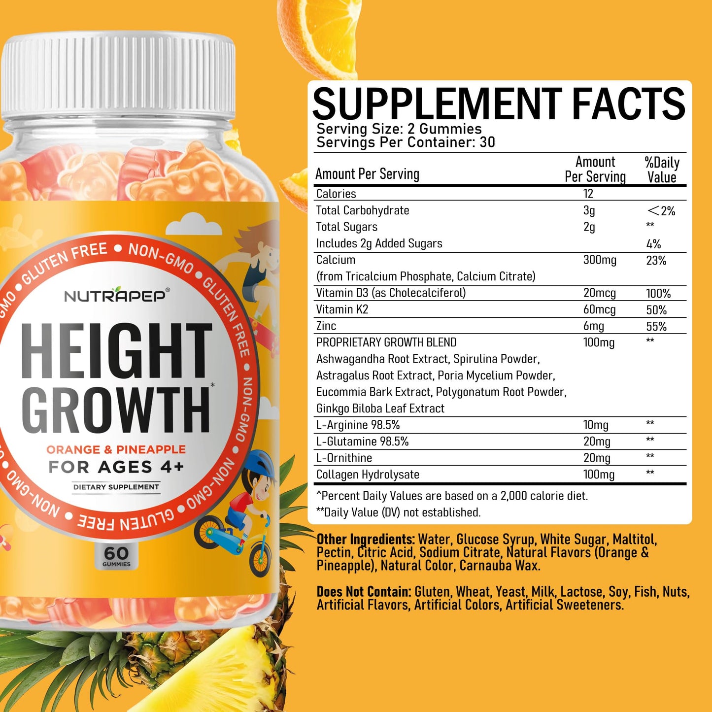NutraPep Teens Height Growth Gummies 60 Count
