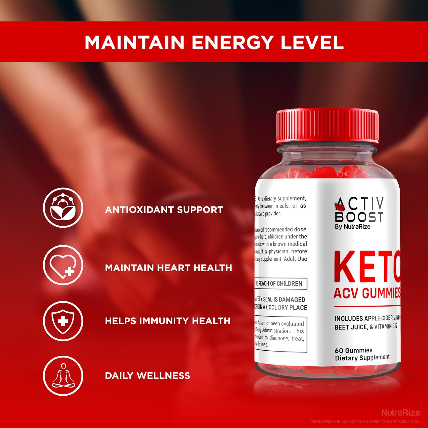 NutraRize Activ Boost Keto ACV Gummies, 60 Gummies