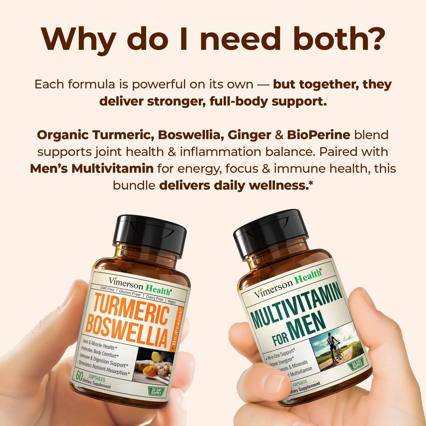 Vimerson Health Boswellia Turmeric Curcumin Supplement + Multivitamin for Men Bundle Capsule, 120 Count