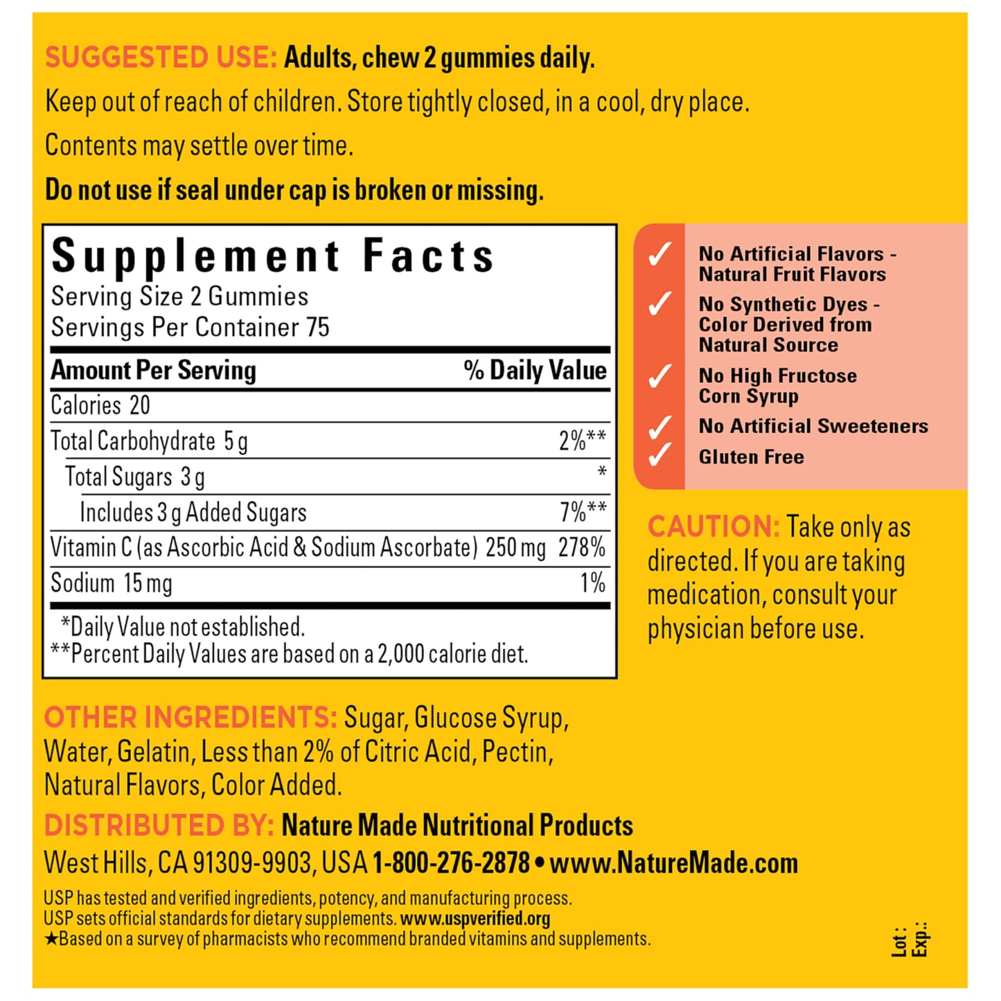 Nature Made Vitamin C 250 mg Gummies, 150 Count