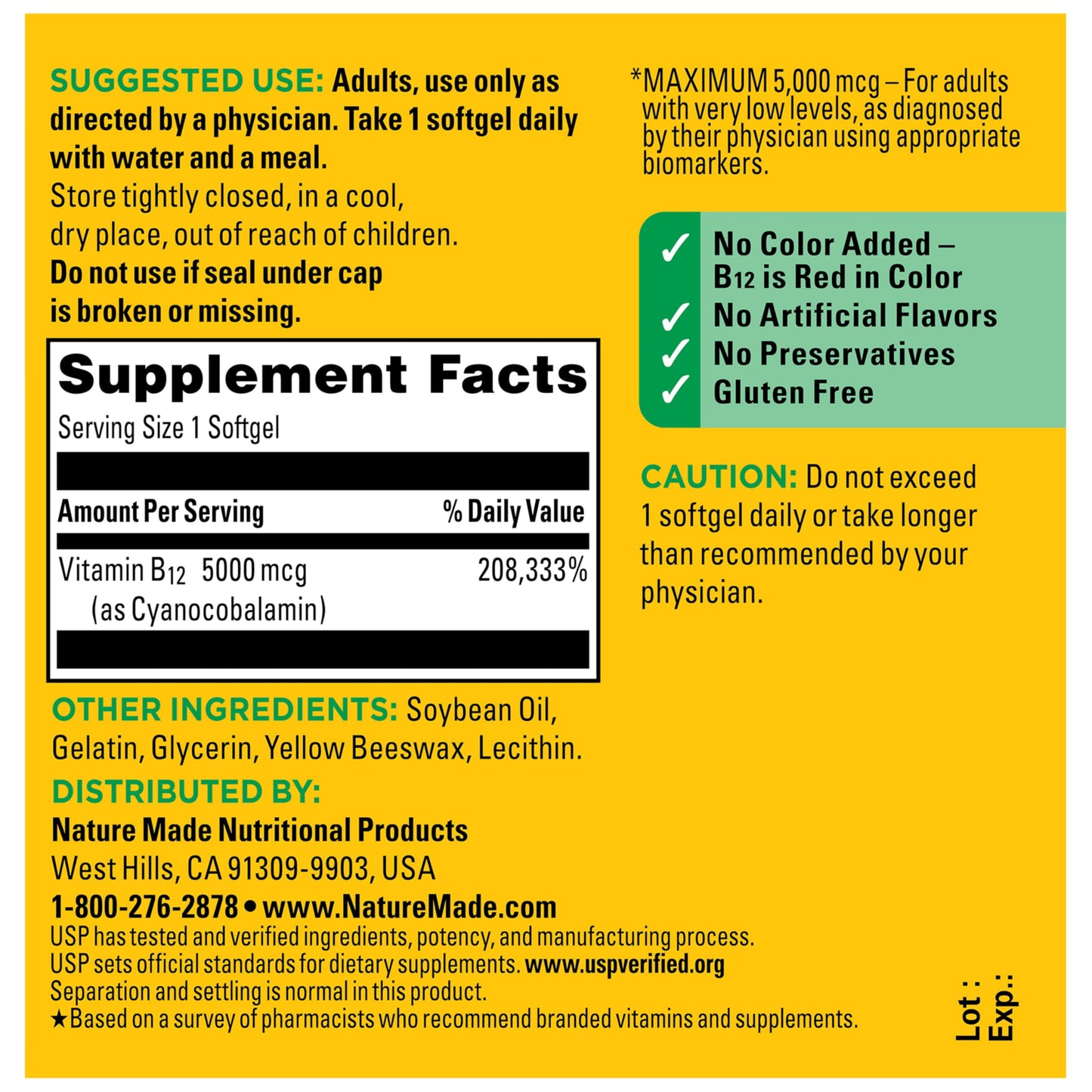 Nature Made Maximum Strength Vitamin B12 5000 mcg Softgel, 60 Softgels