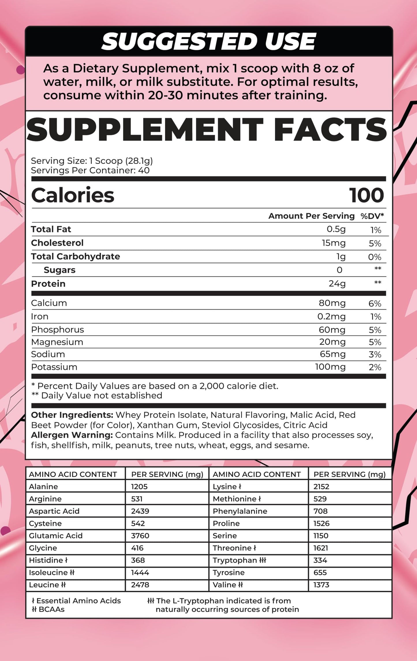 BOA Whey Protein Isolate Powder, Strawberry, 40 Servings